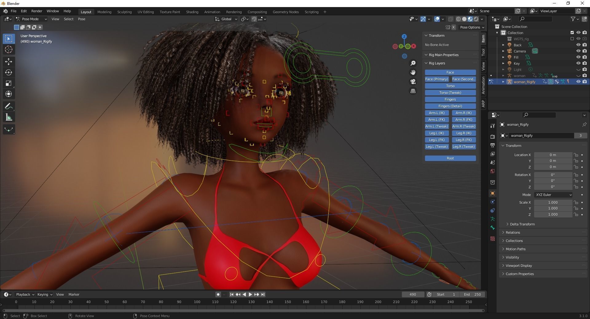 Afro American Female Character African Low-poly 3D model_20