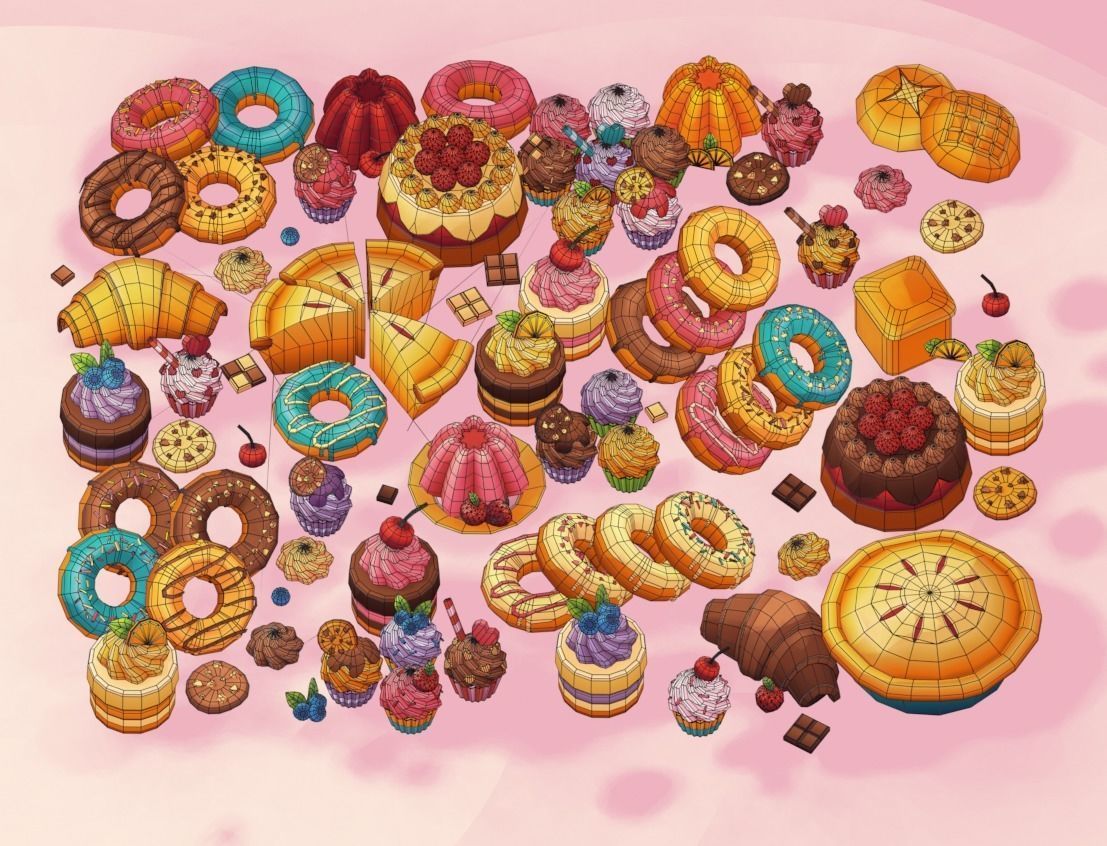 Dessert Pack Low Poly Toon Stylized Low-poly 3D model_5
