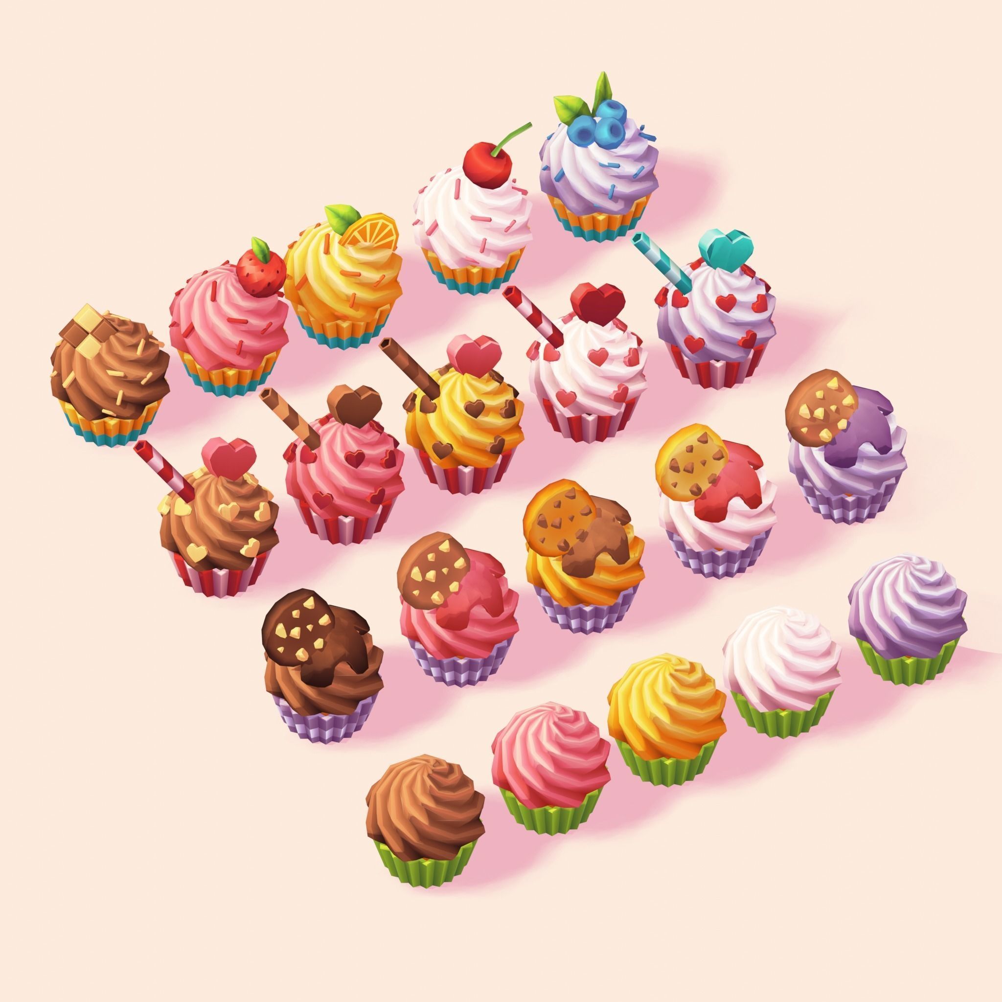 Dessert Pack Low Poly Toon Stylized Low-poly 3D model_1