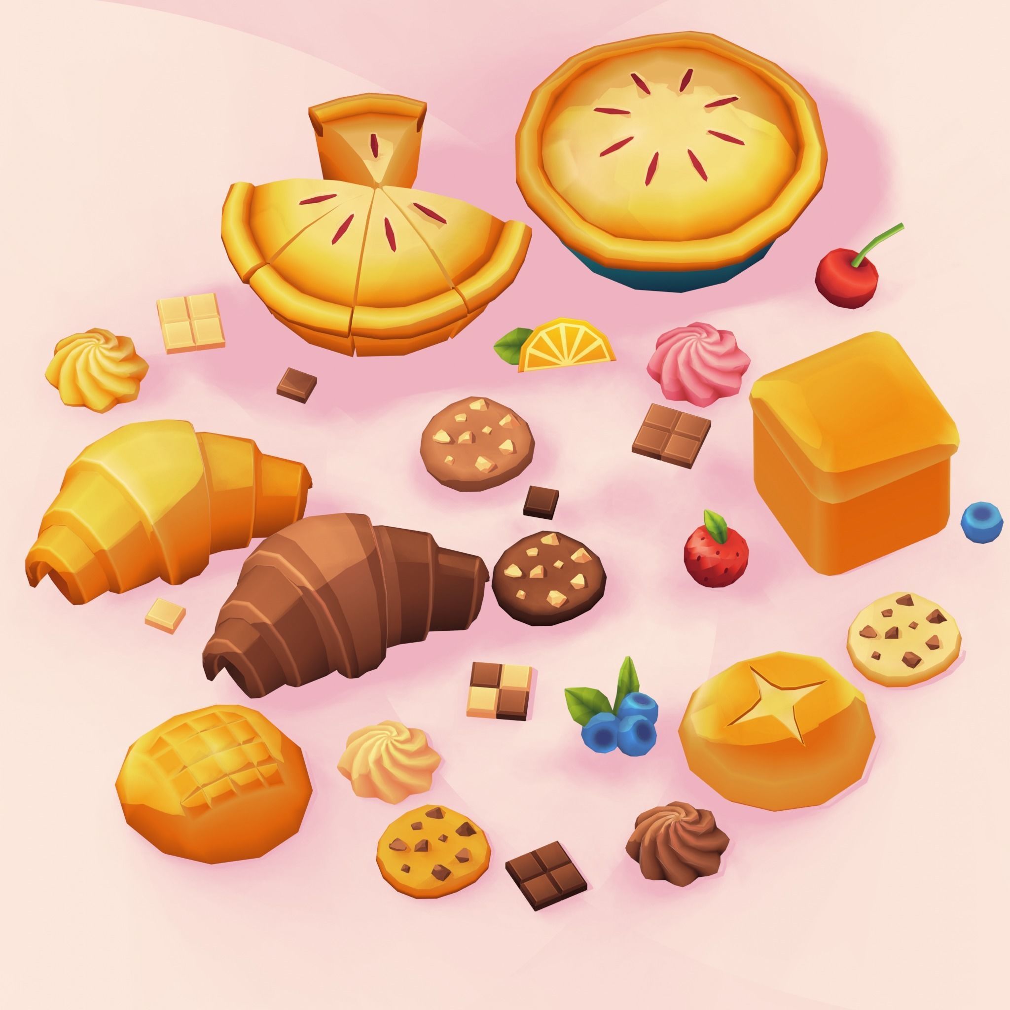 Dessert Pack Low Poly Toon Stylized Low-poly 3D model_3