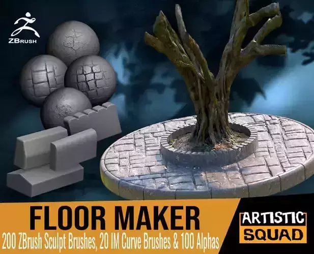 Floor Maker 200 ZBrush sculpting brushes - stone floor pavement