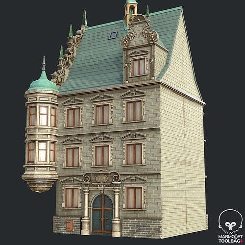 PBR Victorian Corner Apartment -Bay Window House Low-poly 3D model 3