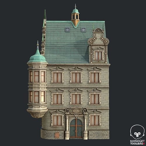 PBR Victorian Corner Apartment -Bay Window House Low-poly 3D model 4
