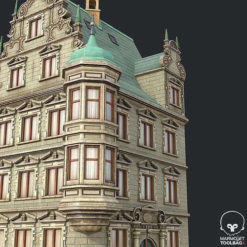 PBR Victorian Corner Apartment -Bay Window House Low-poly 3D model 5