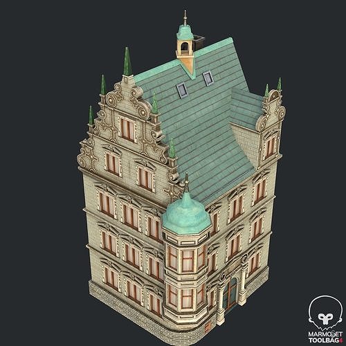 PBR Victorian Corner Apartment -Bay Window House Low-poly 3D model 6