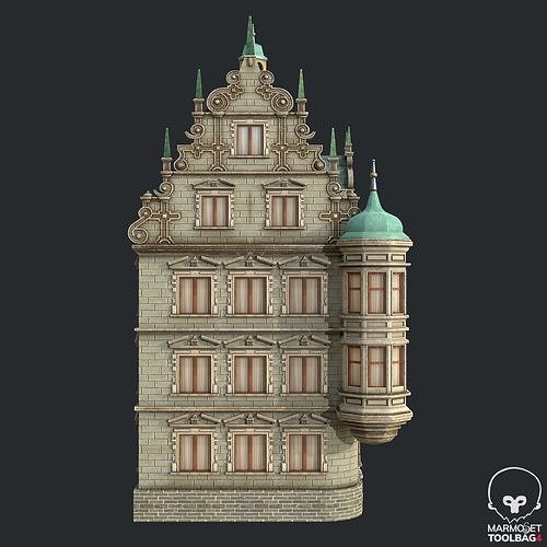 PBR Victorian Corner Apartment -Bay Window House Low-poly 3D model 7