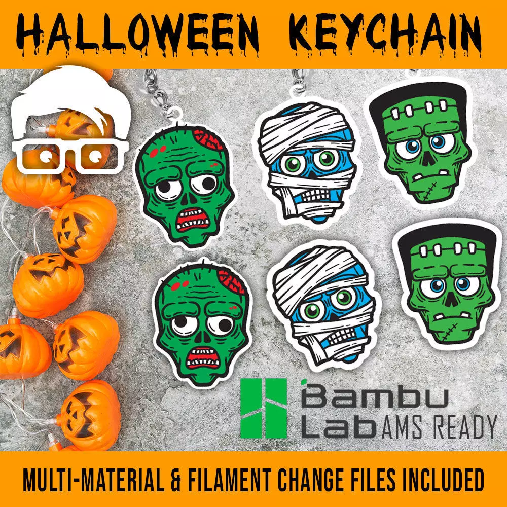 Multicolor HALLOWEEN keychain pack 3 different design 3D print model_0