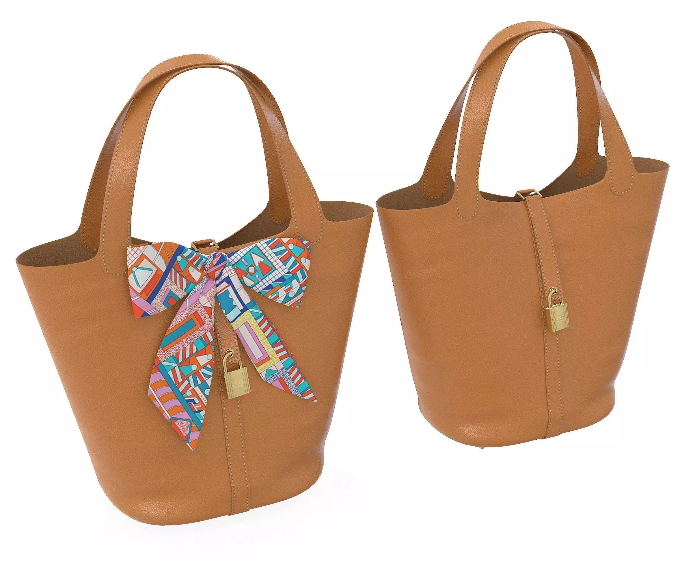 Hermes Picotin Bag Shawl Brown Low-poly 3D model_0