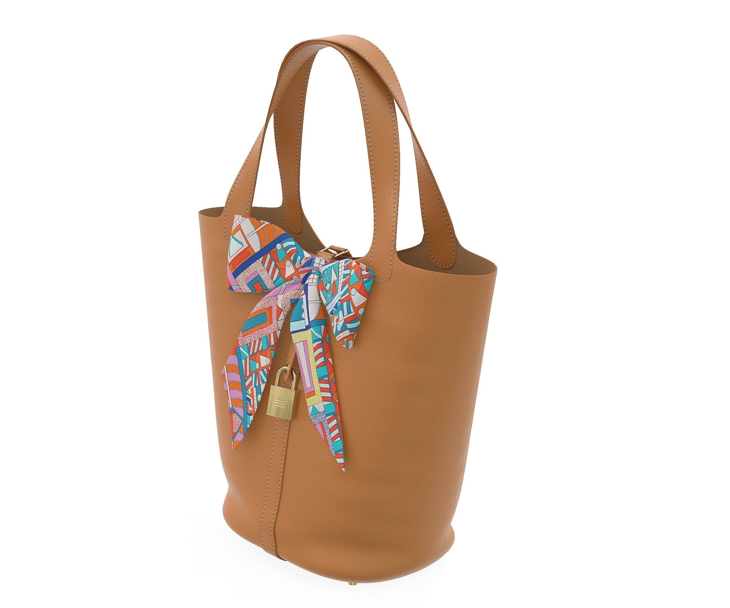 Hermes Picotin Bag Shawl Brown Low-poly 3D model_2