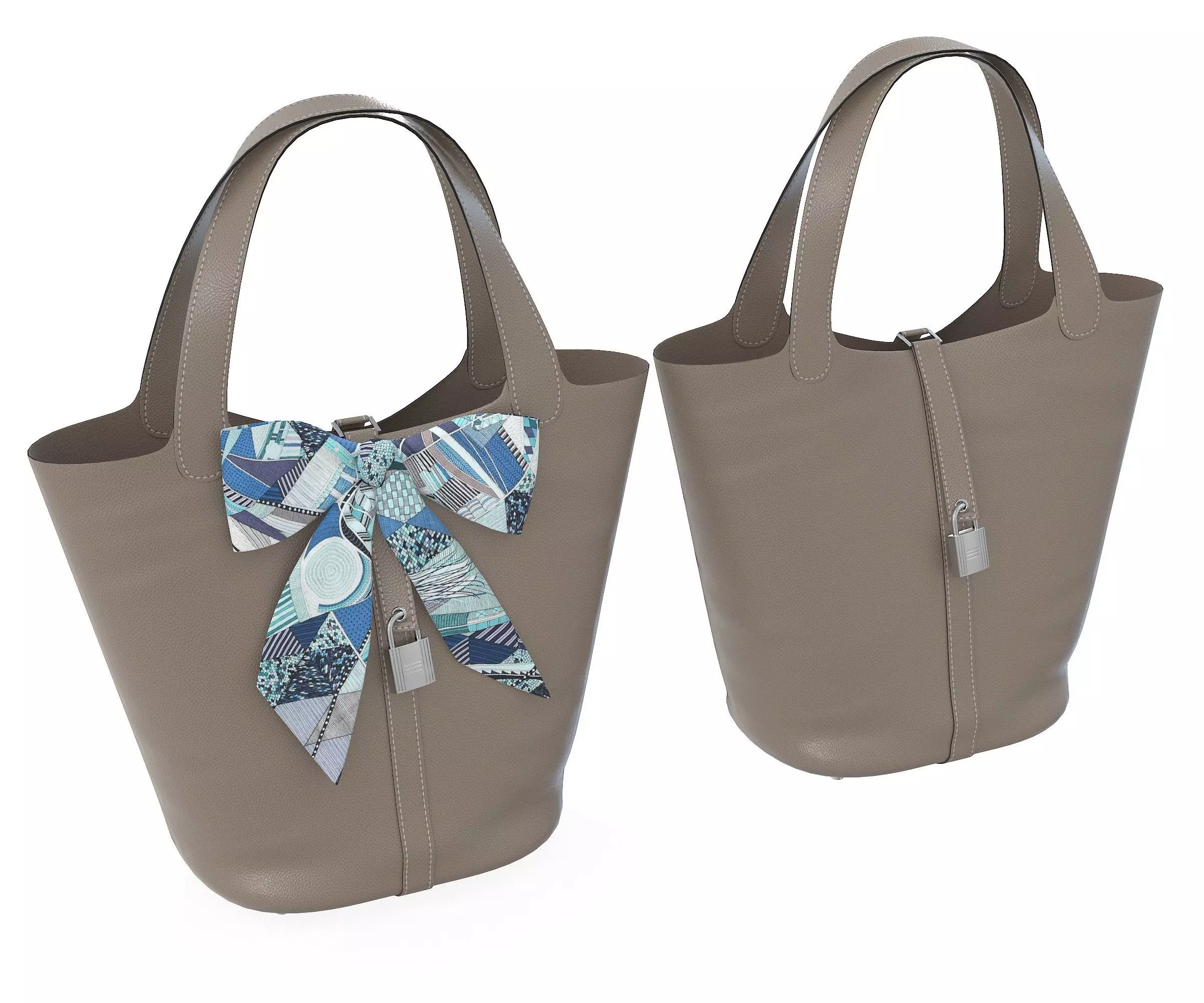 Hermes Picotin Bag Shawl Gray Low-poly 3D model_0