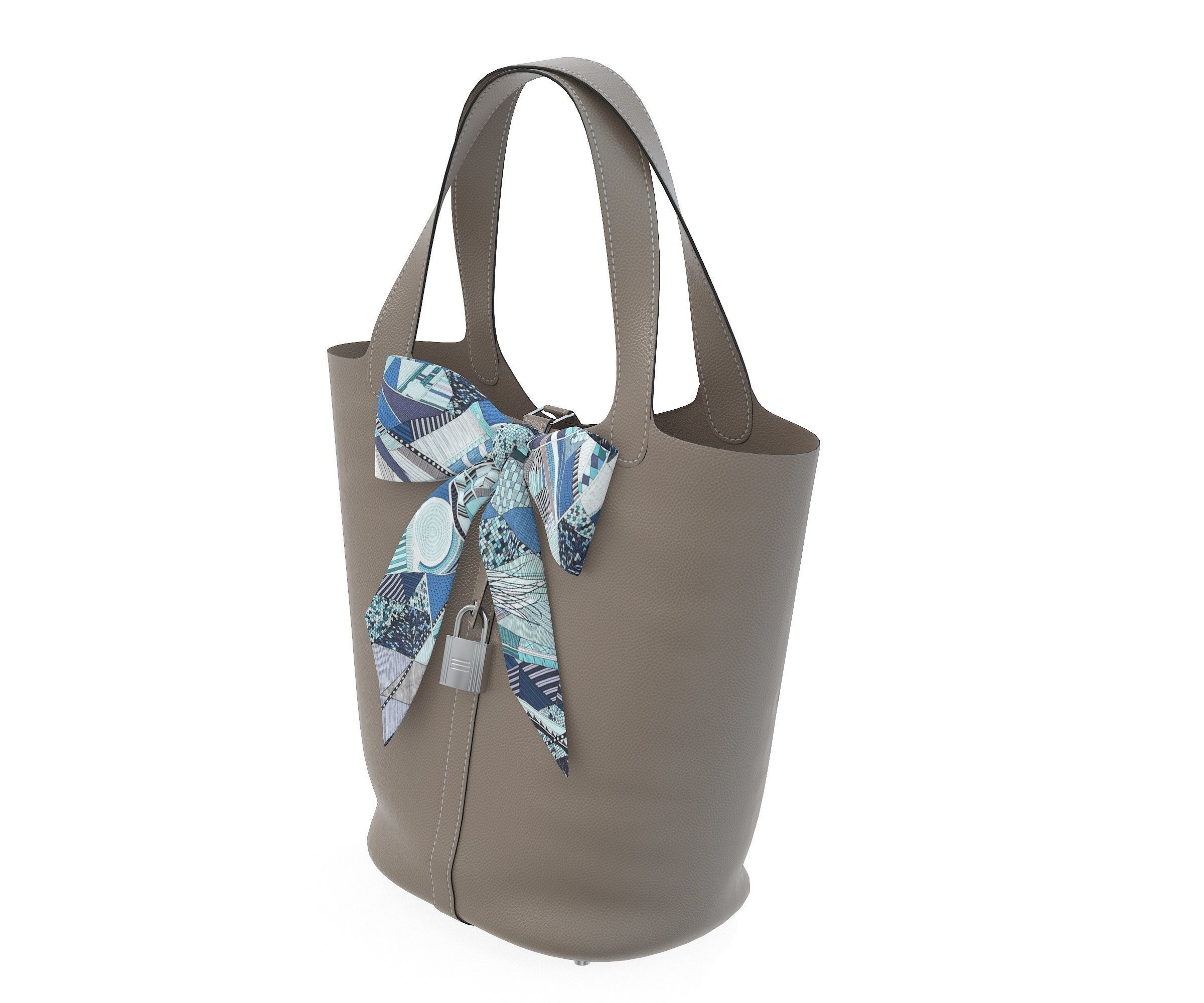 Hermes Picotin Bag Shawl Gray Low-poly 3D model_2