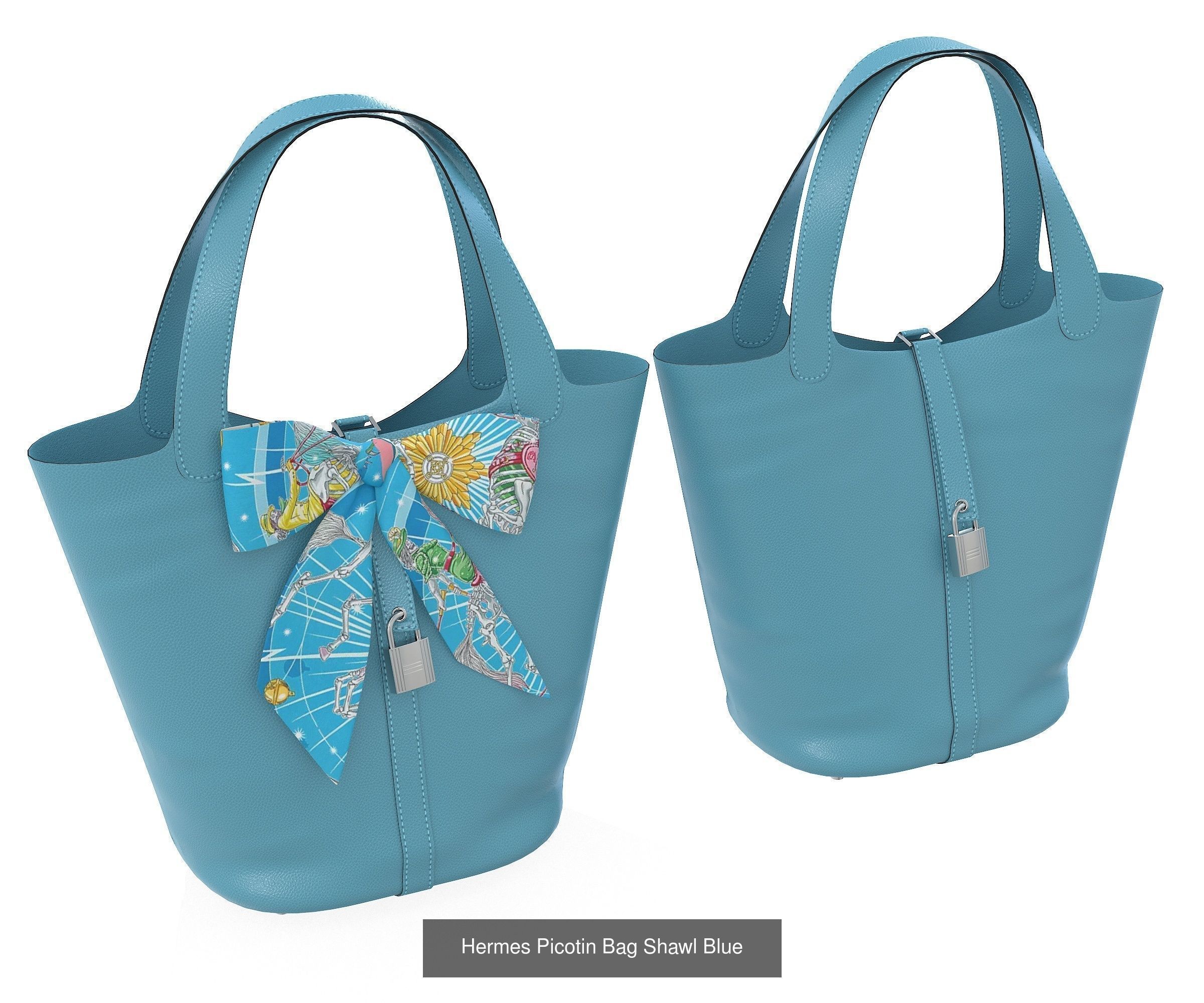 Hermes Picotin 22 HandBag with Shawl 3D Model Collection_2