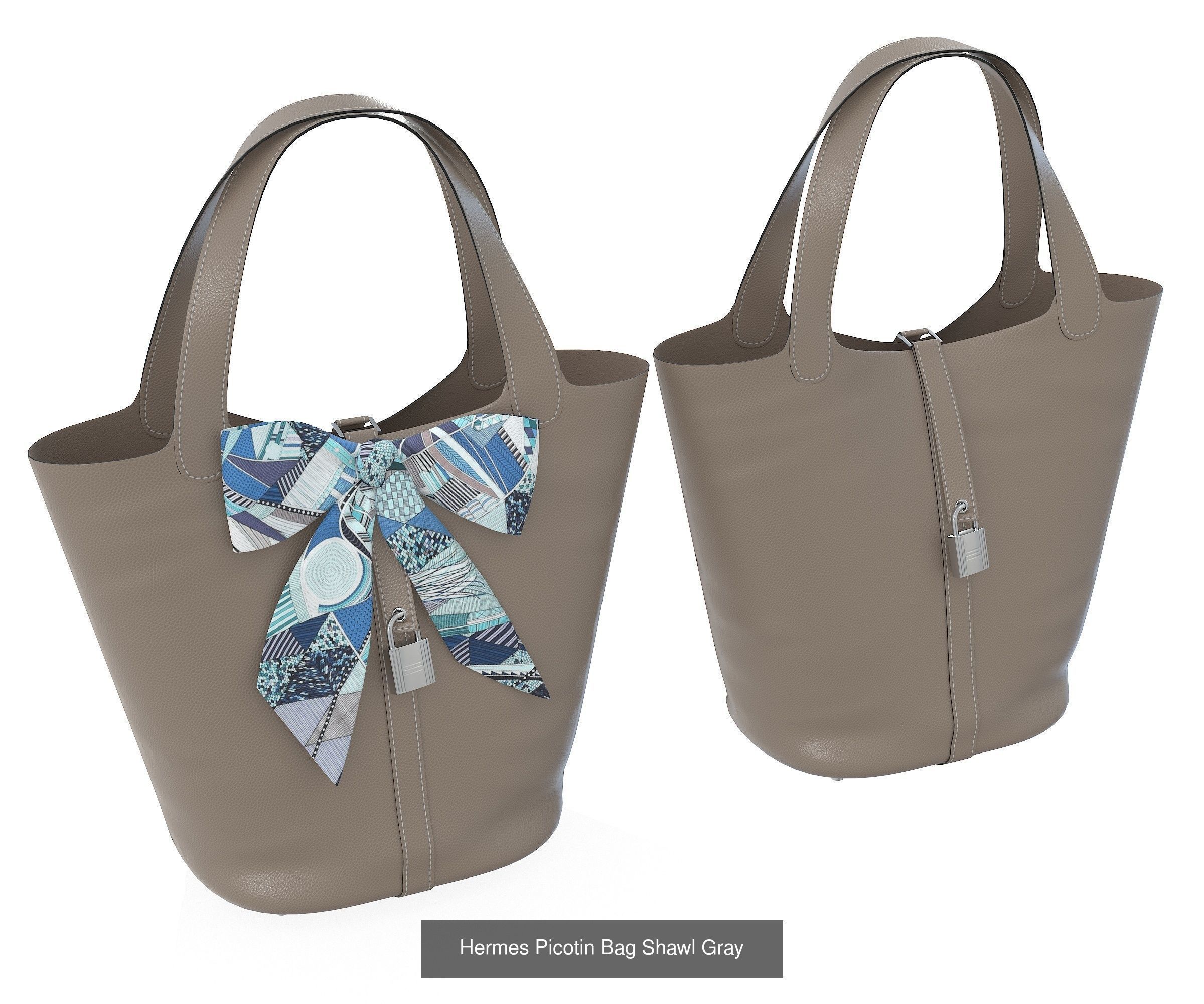 Hermes Picotin 22 HandBag with Shawl 3D Model Collection_4