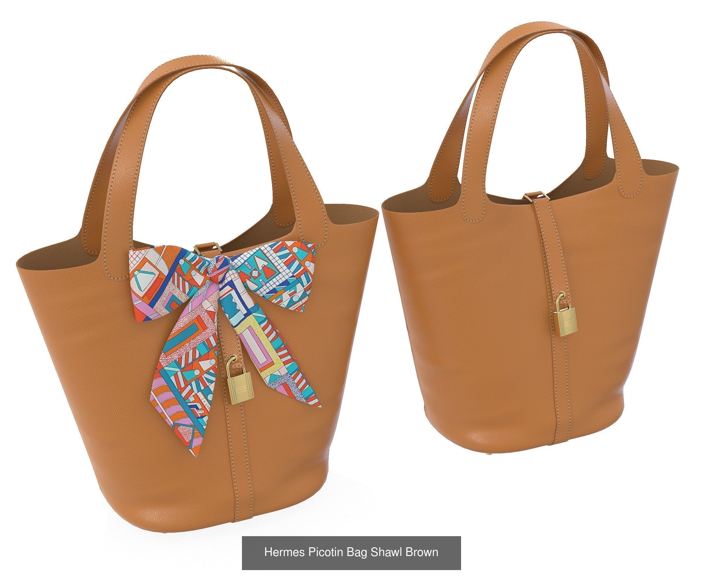 Hermes Picotin 22 HandBag with Shawl 3D Model Collection_3