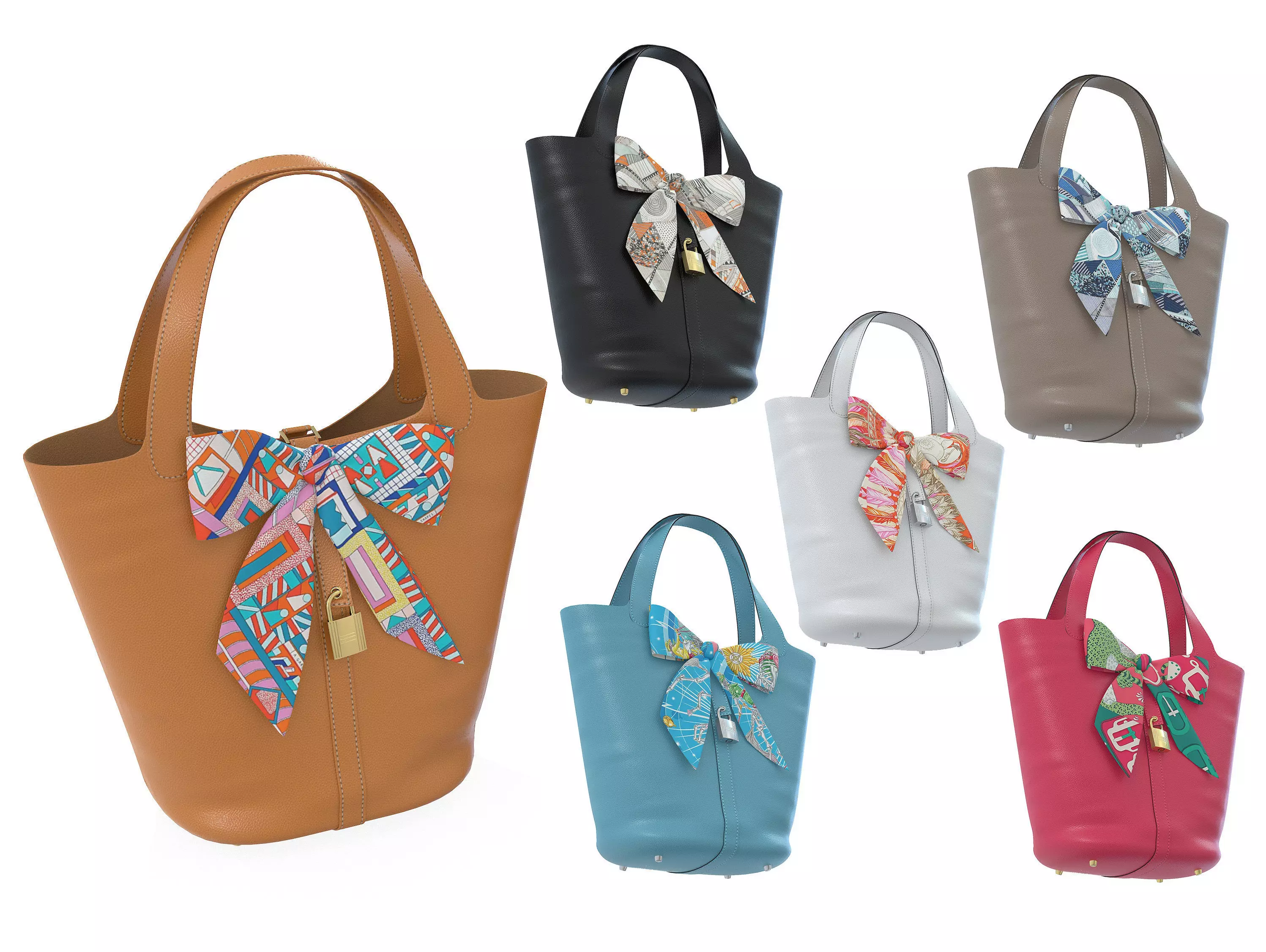 Hermes Picotin 22 HandBag with Shawl 3D Model Collection_0