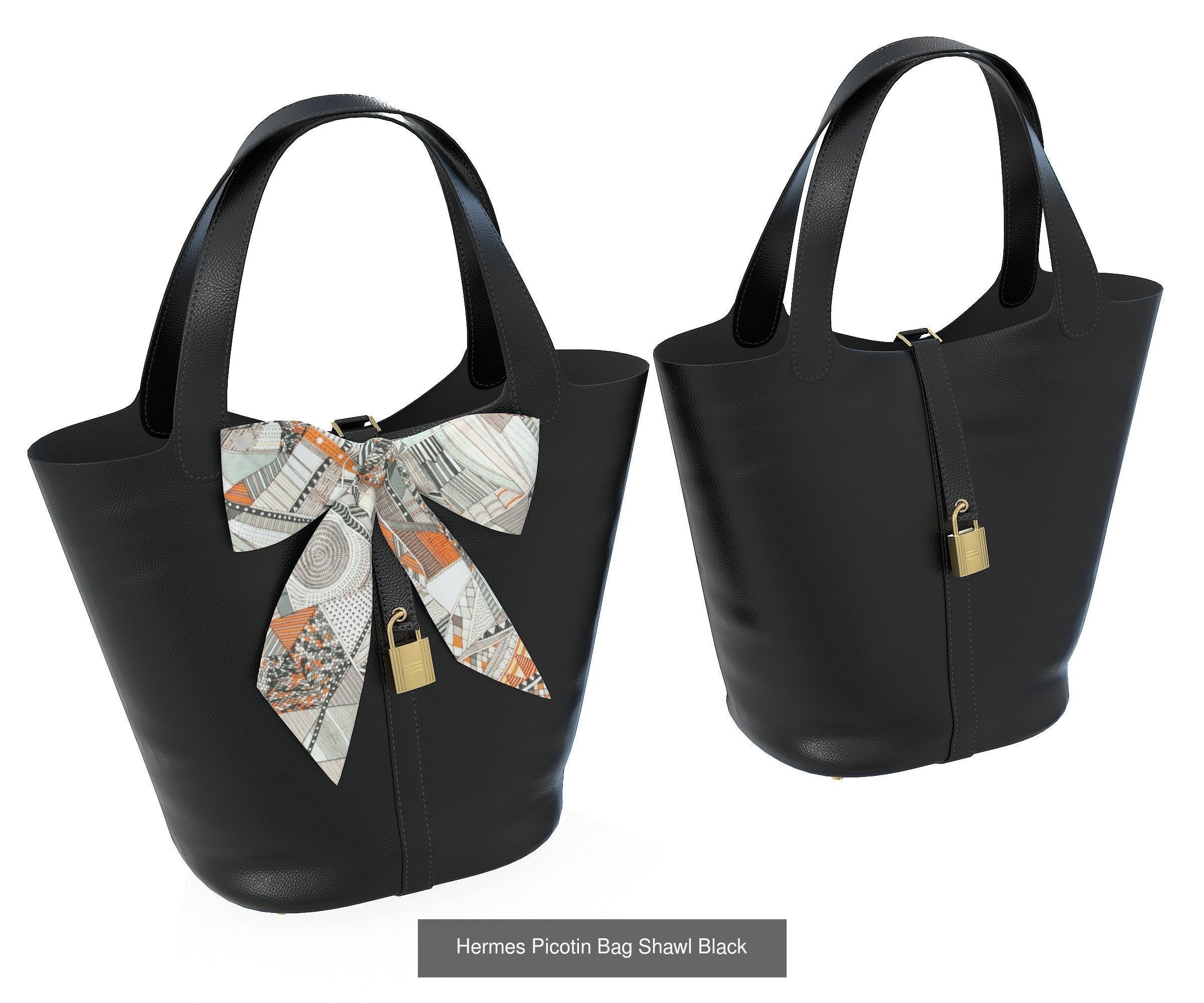 Hermes Picotin 22 HandBag with Shawl 3D Model Collection_1