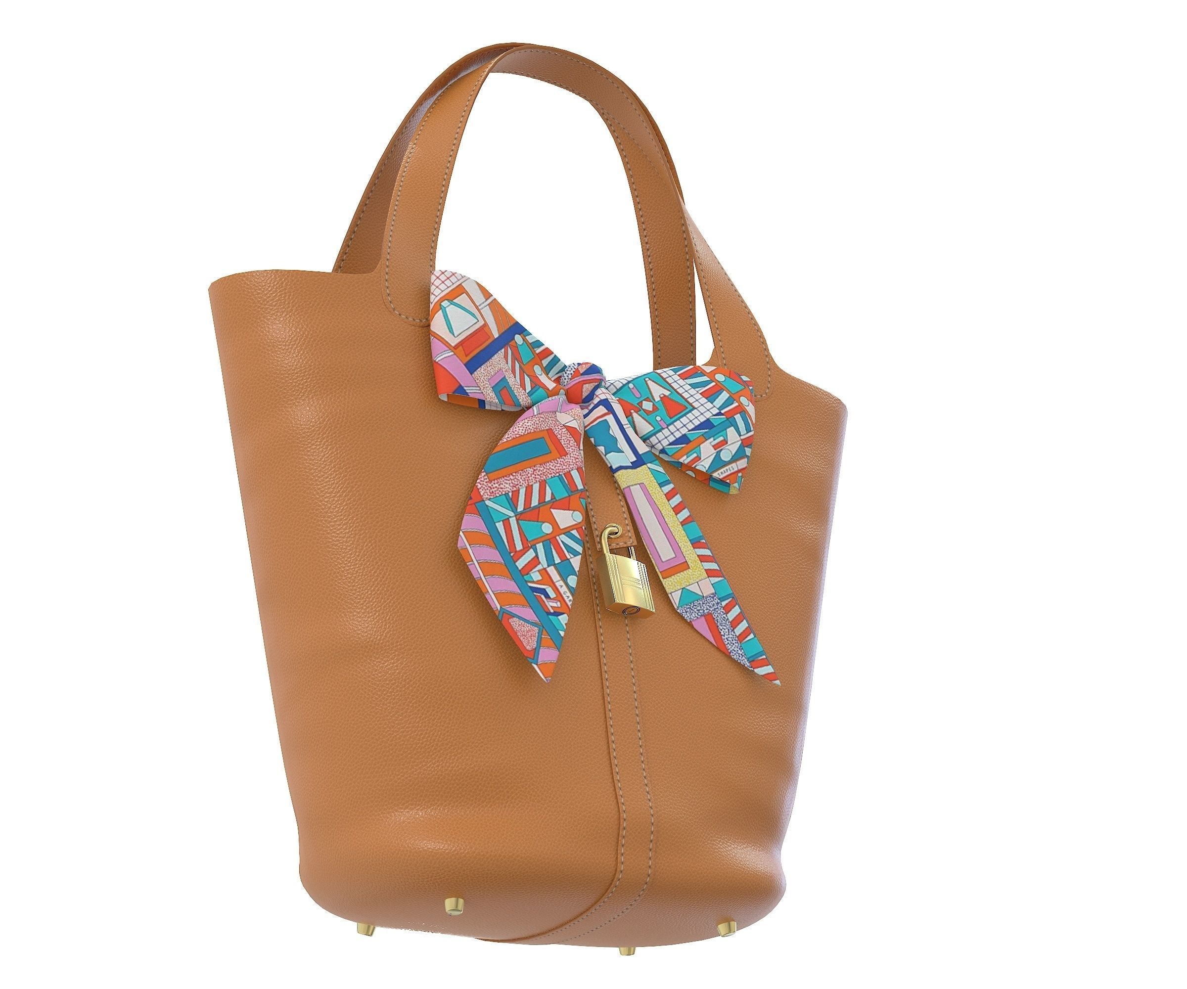 Hermes Picotin 22 HandBag with Shawl 3D Model Collection_9