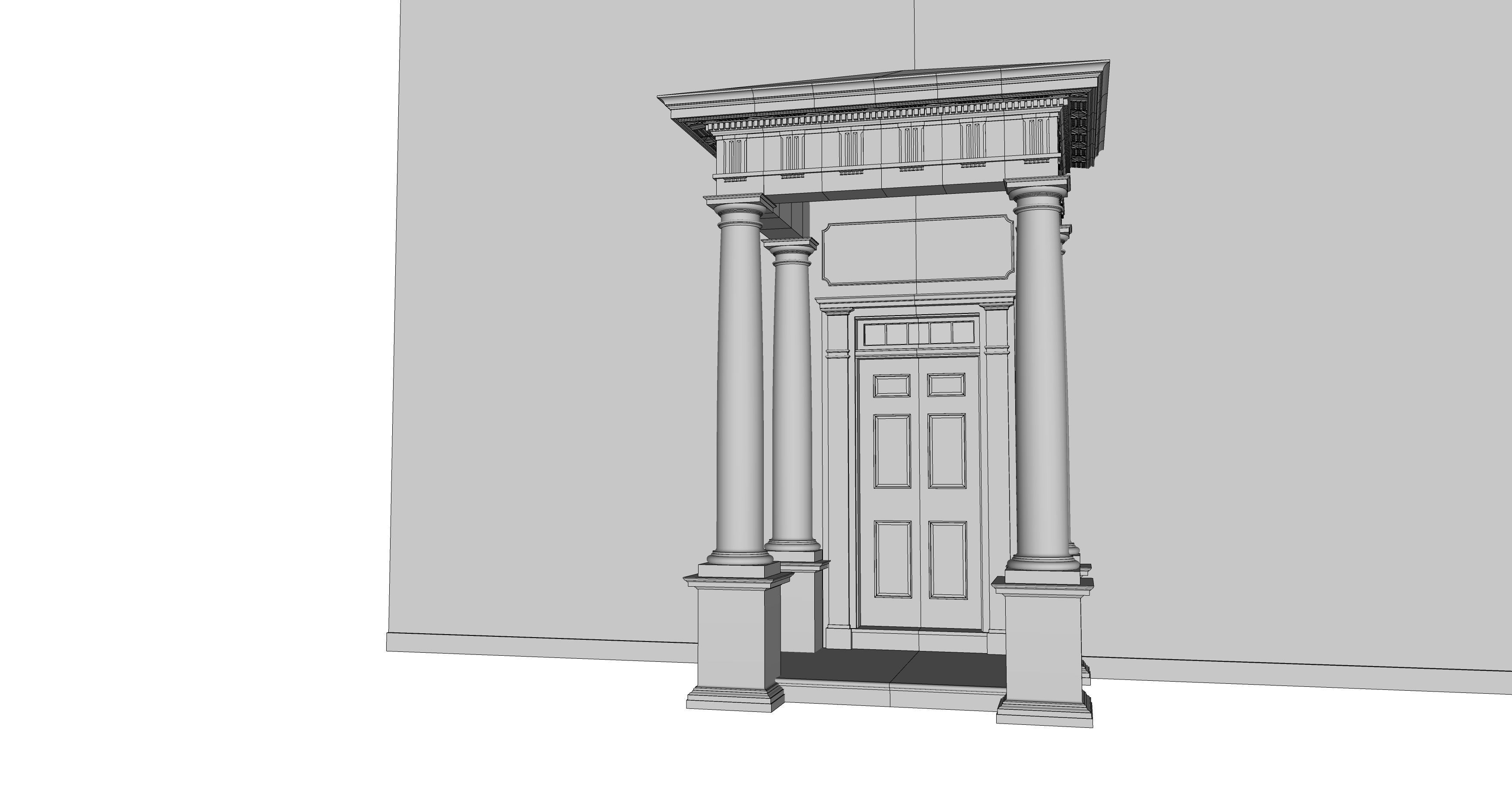 Portico Entrance Porch Door Surround with  Doric Column 3D model_3