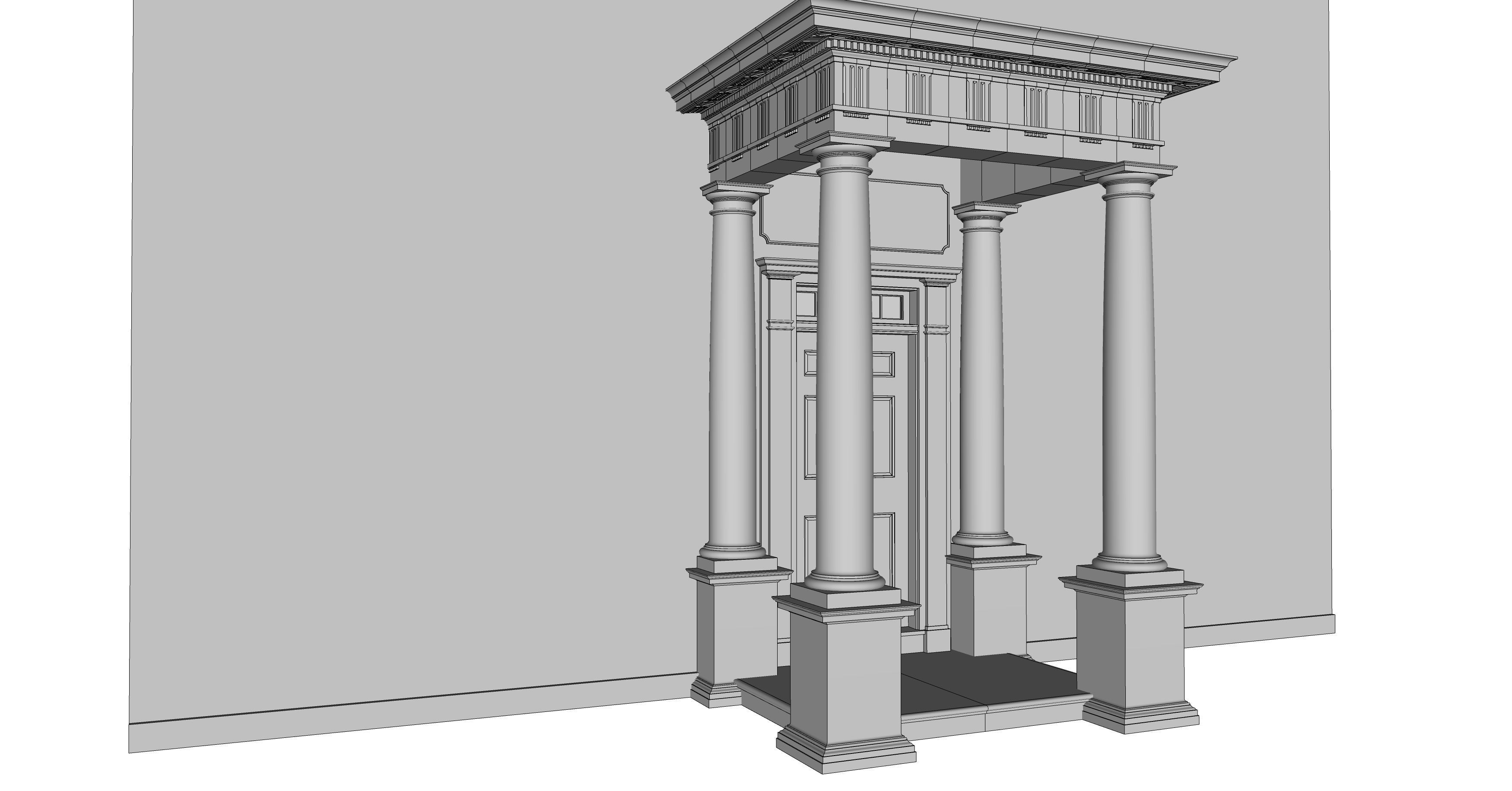 Portico Entrance Porch Door Surround with  Doric Column 3D model_2