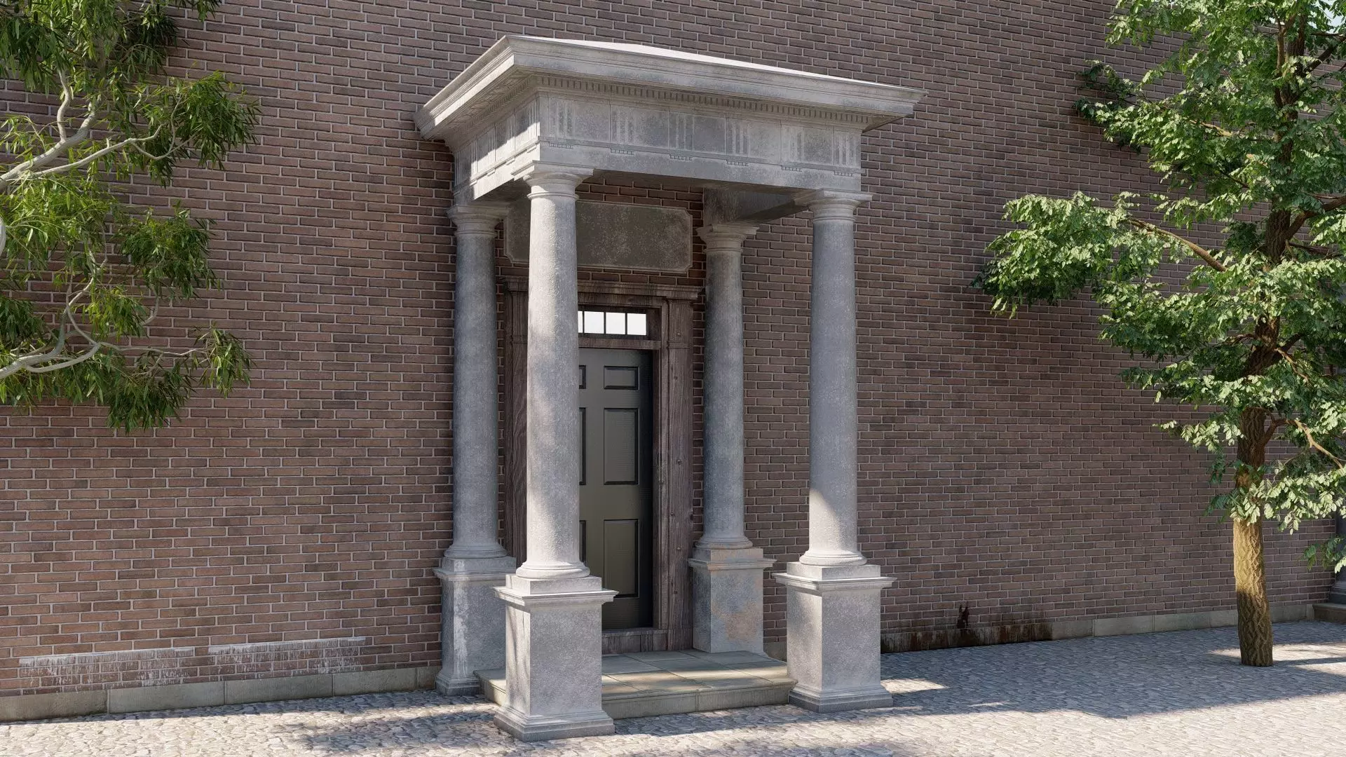 Portico Entrance Porch Door Surround with  Doric Column 3D model_0