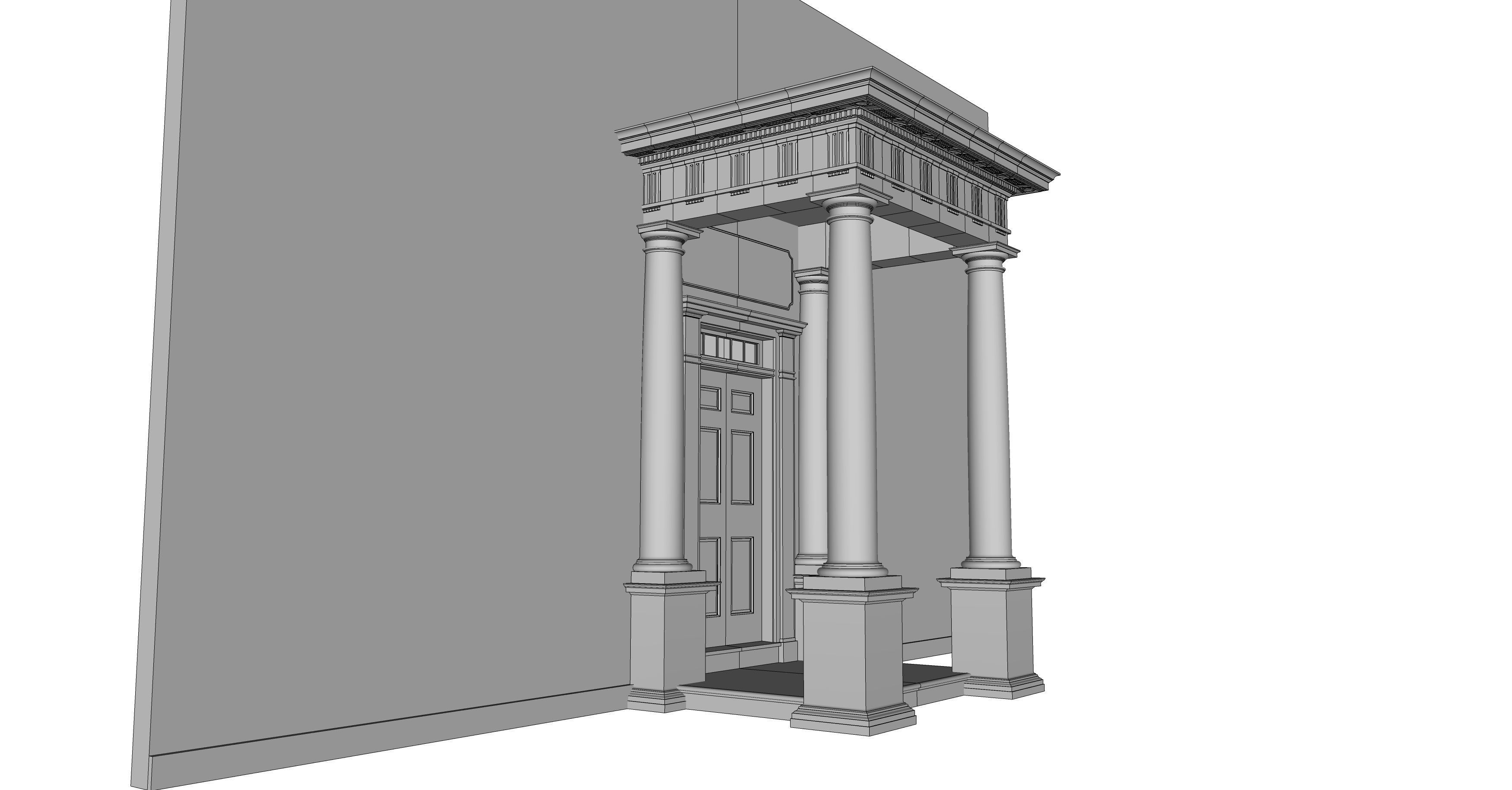 Portico Entrance Porch Door Surround with  Doric Column 3D model_4