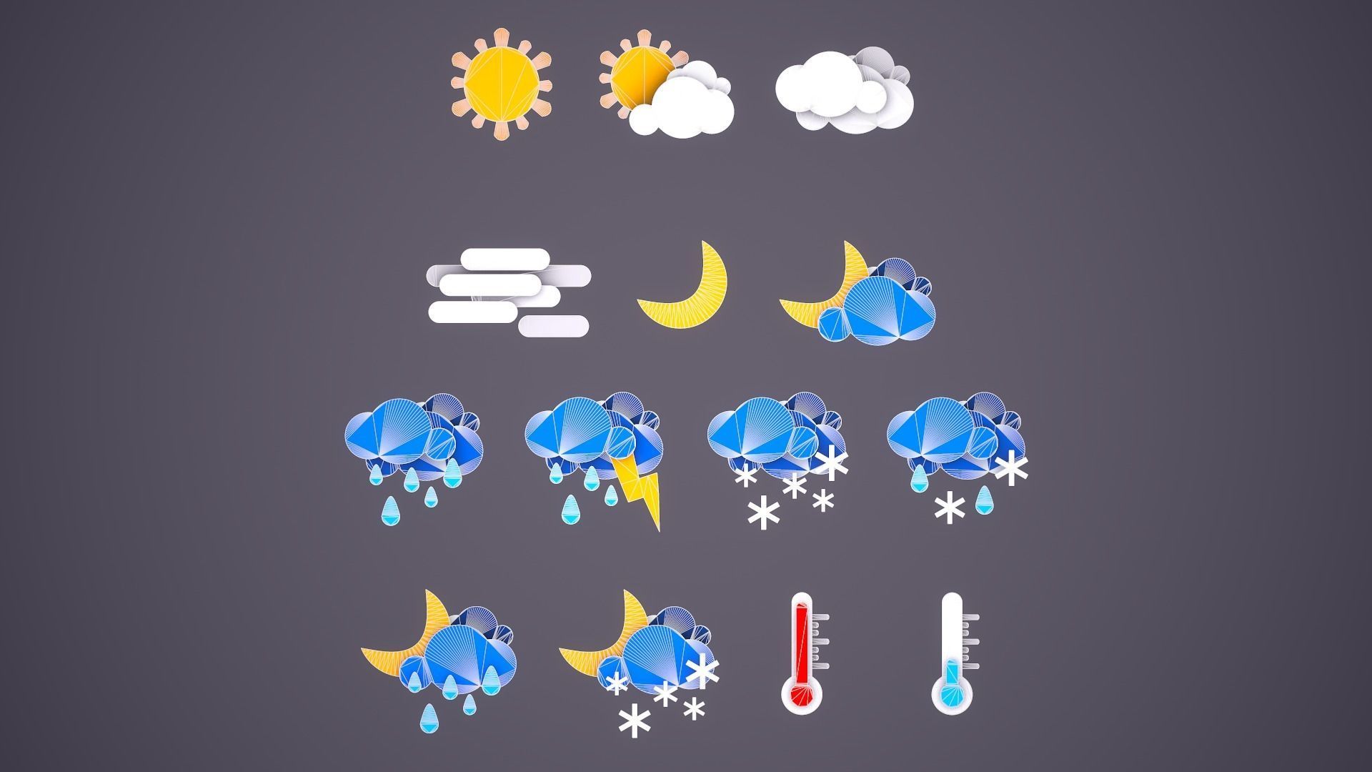 Weather Forecast Icons Low-poly 3D model_9