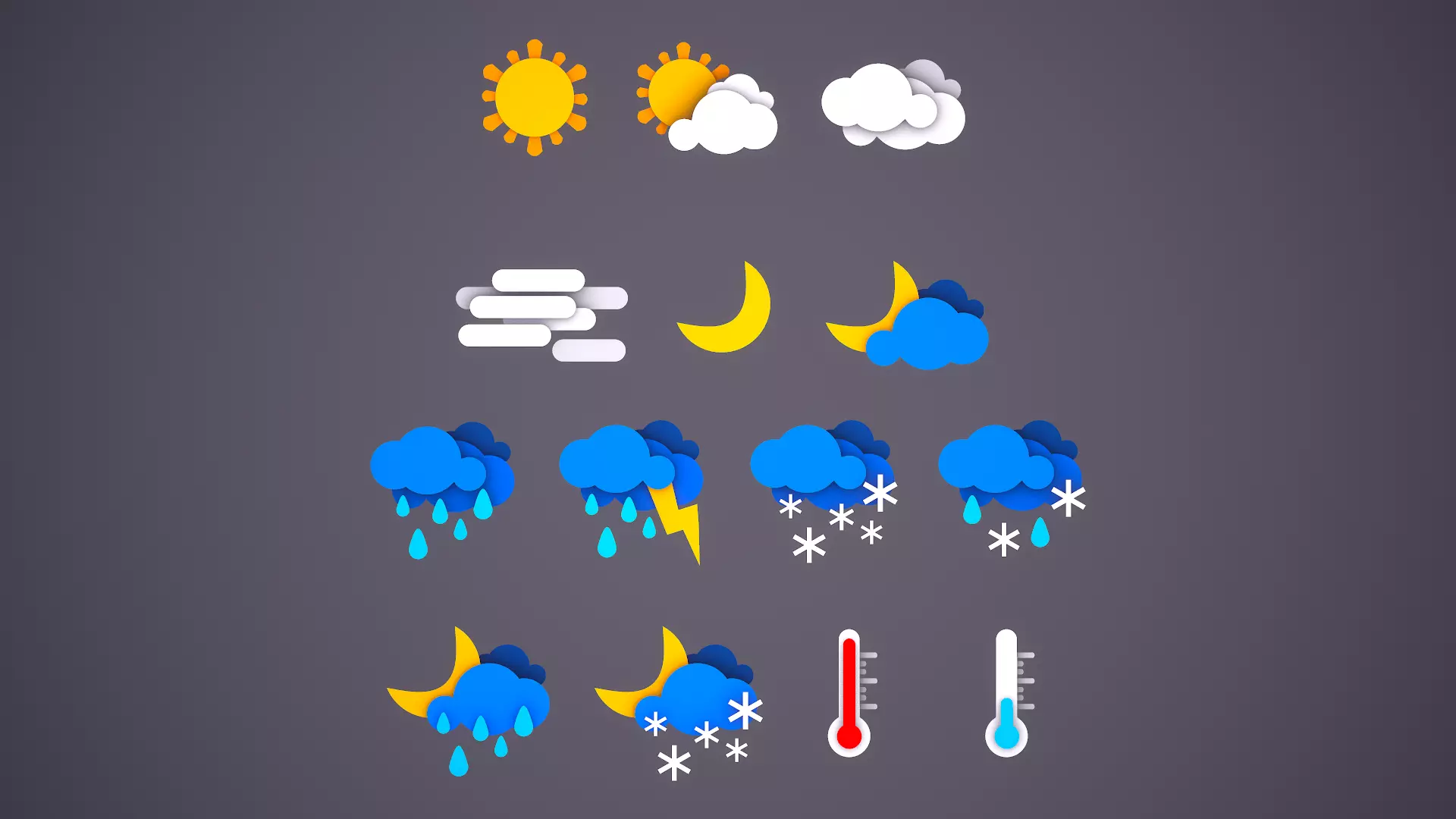 Weather Forecast Icons Low-poly 3D model_0