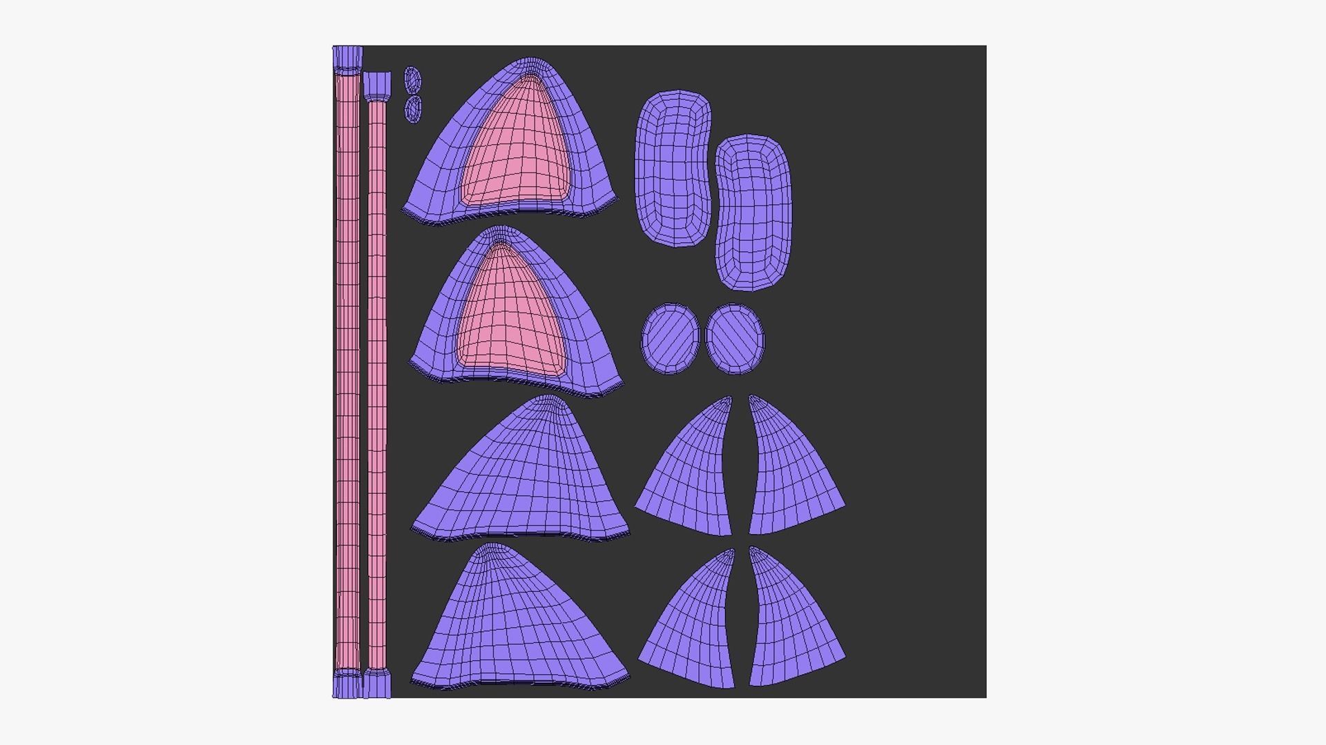 Furry Ears Tiara J08 Purple - Headband Character Design Low-poly 3D model_5