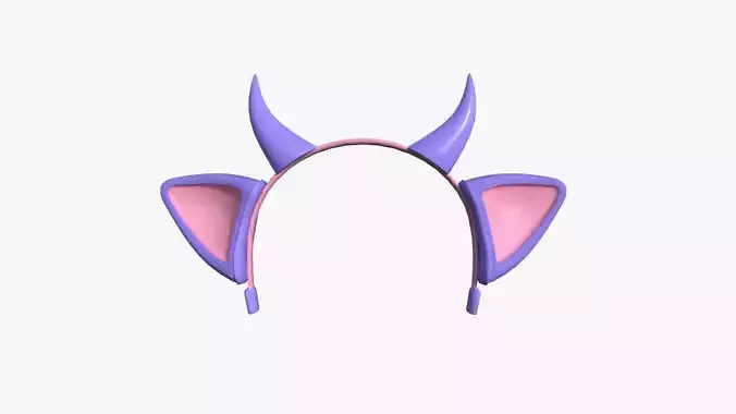 Furry Ears Tiara J08 Purple - Headband Character Design Low-poly 3D model
