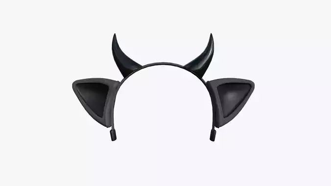 Furry Ears Tiara J09 Full Black - Headband Character Design Low-poly 3D model