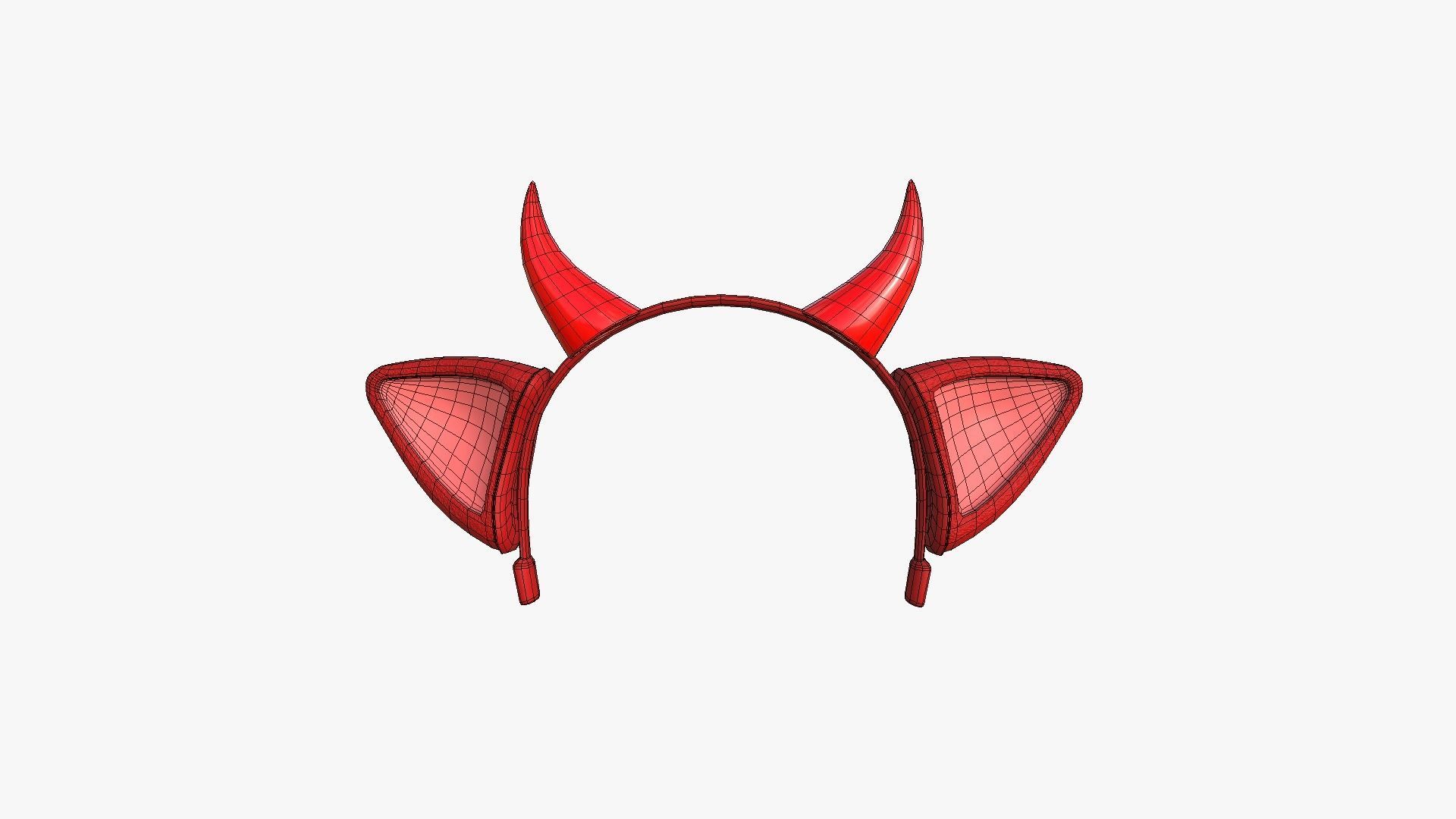 Furry Ears Tiara J10 Red - Headband Character Design Low-poly 3D model_6