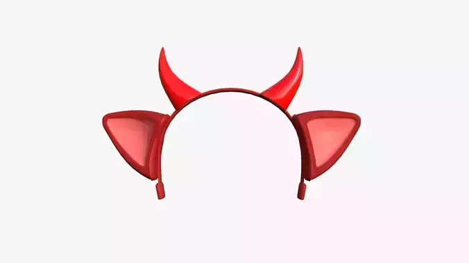 Furry Ears Tiara J10 Red - Headband Character Design Low-poly 3D model