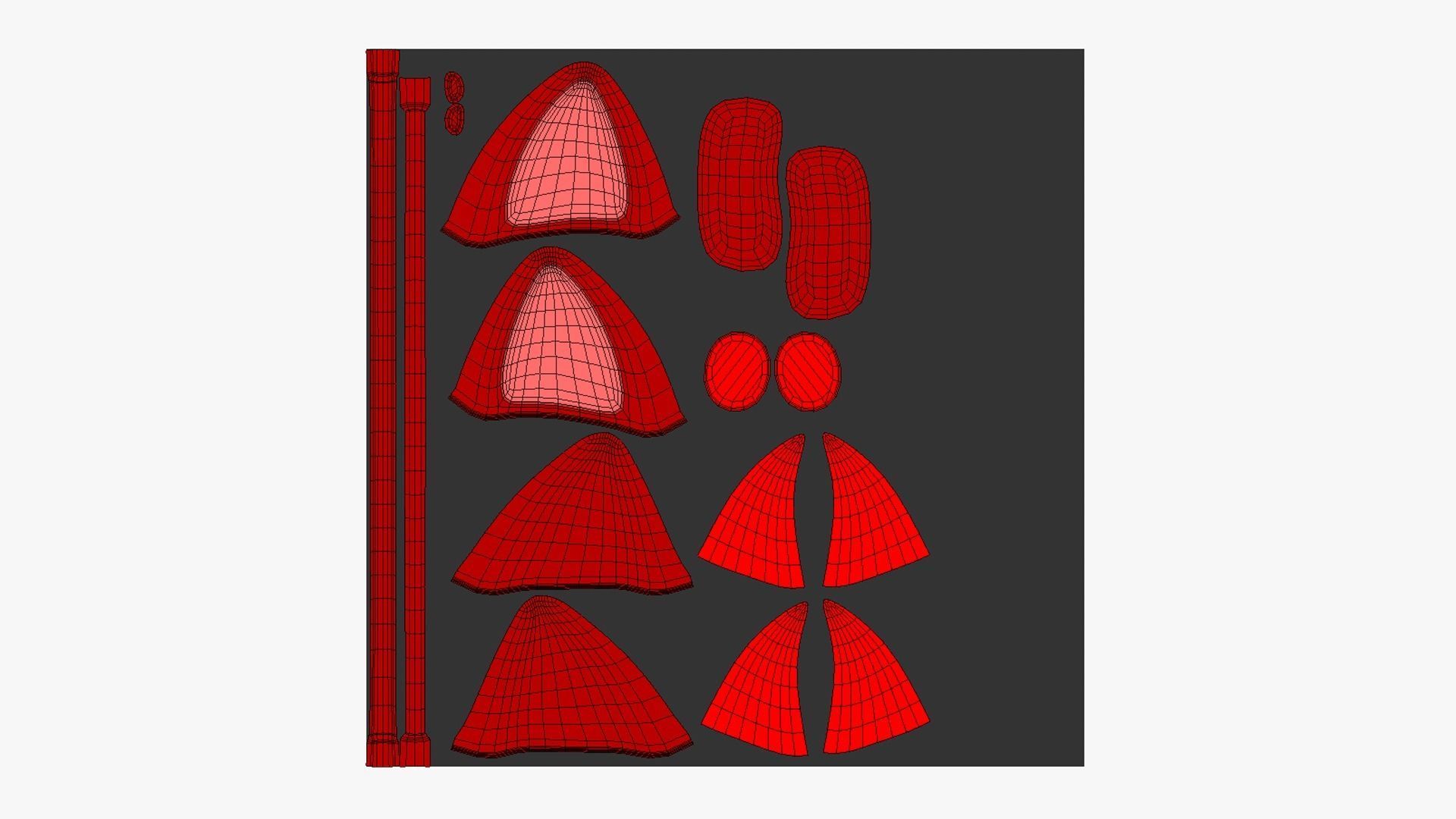 Furry Ears Tiara J10 Red - Headband Character Design Low-poly 3D model_5