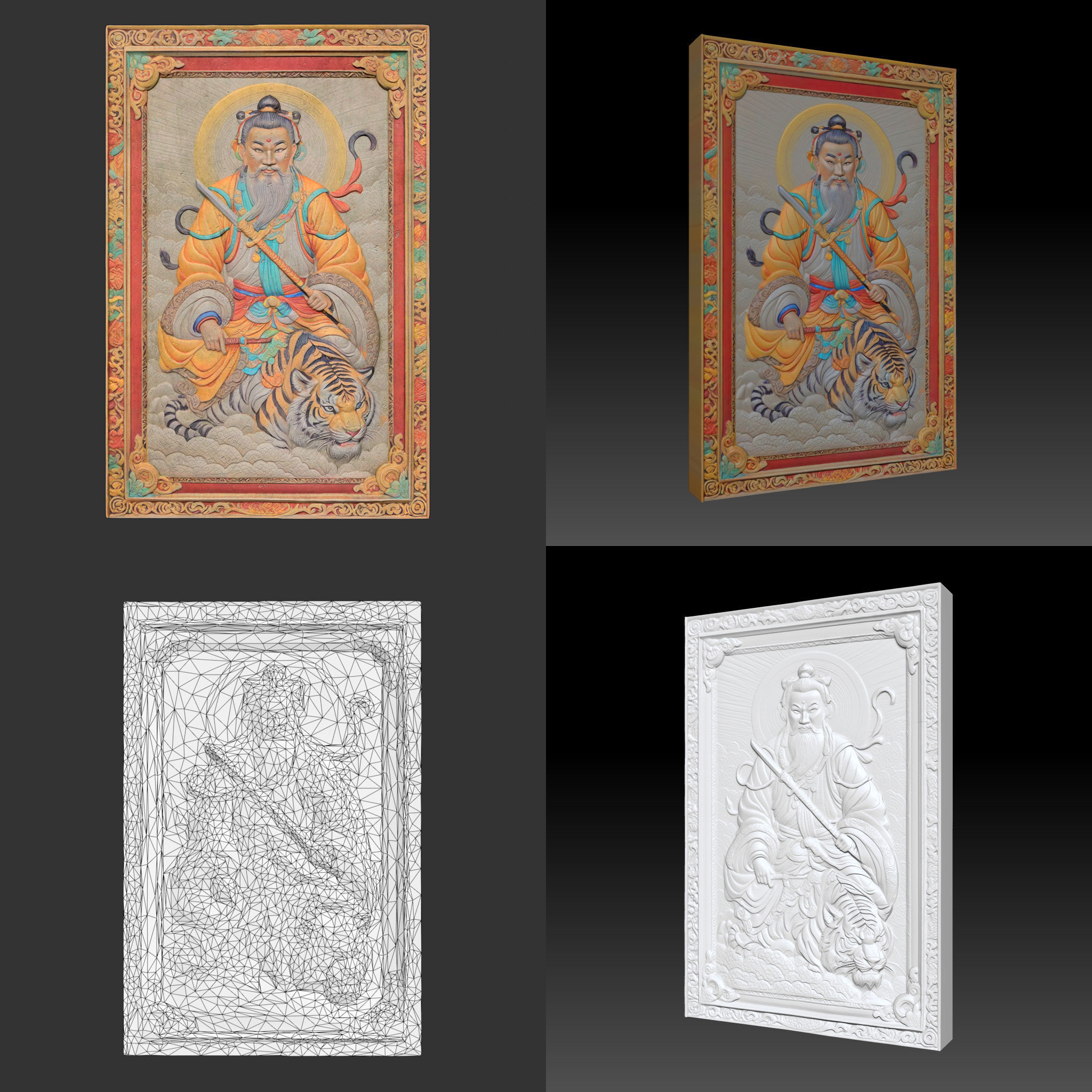 Chinese Temple Walls - Mural Bas relief Colored - 230912 Low-poly 3D model_5