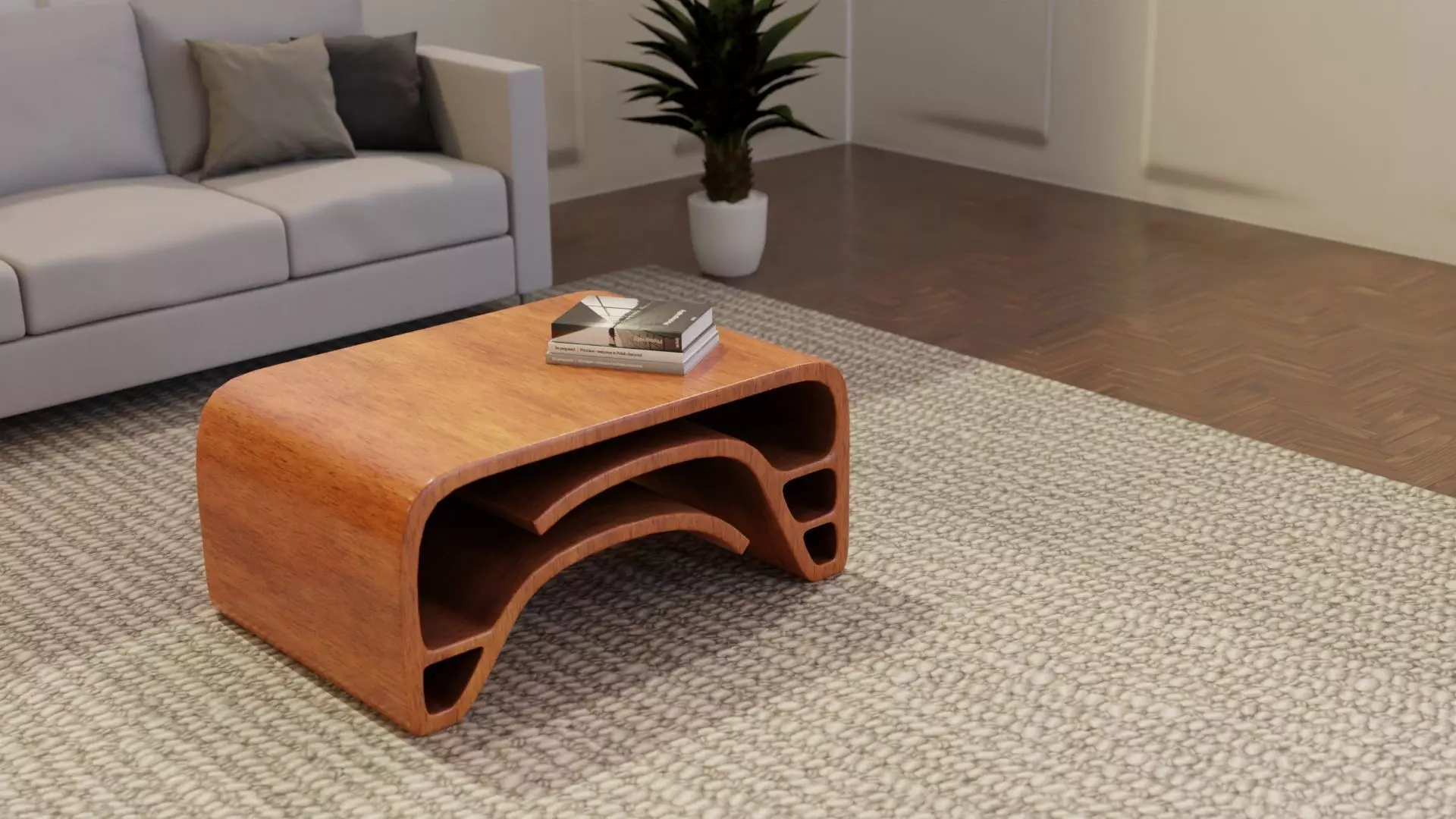 Curved Center Table Low-poly 3D model_0