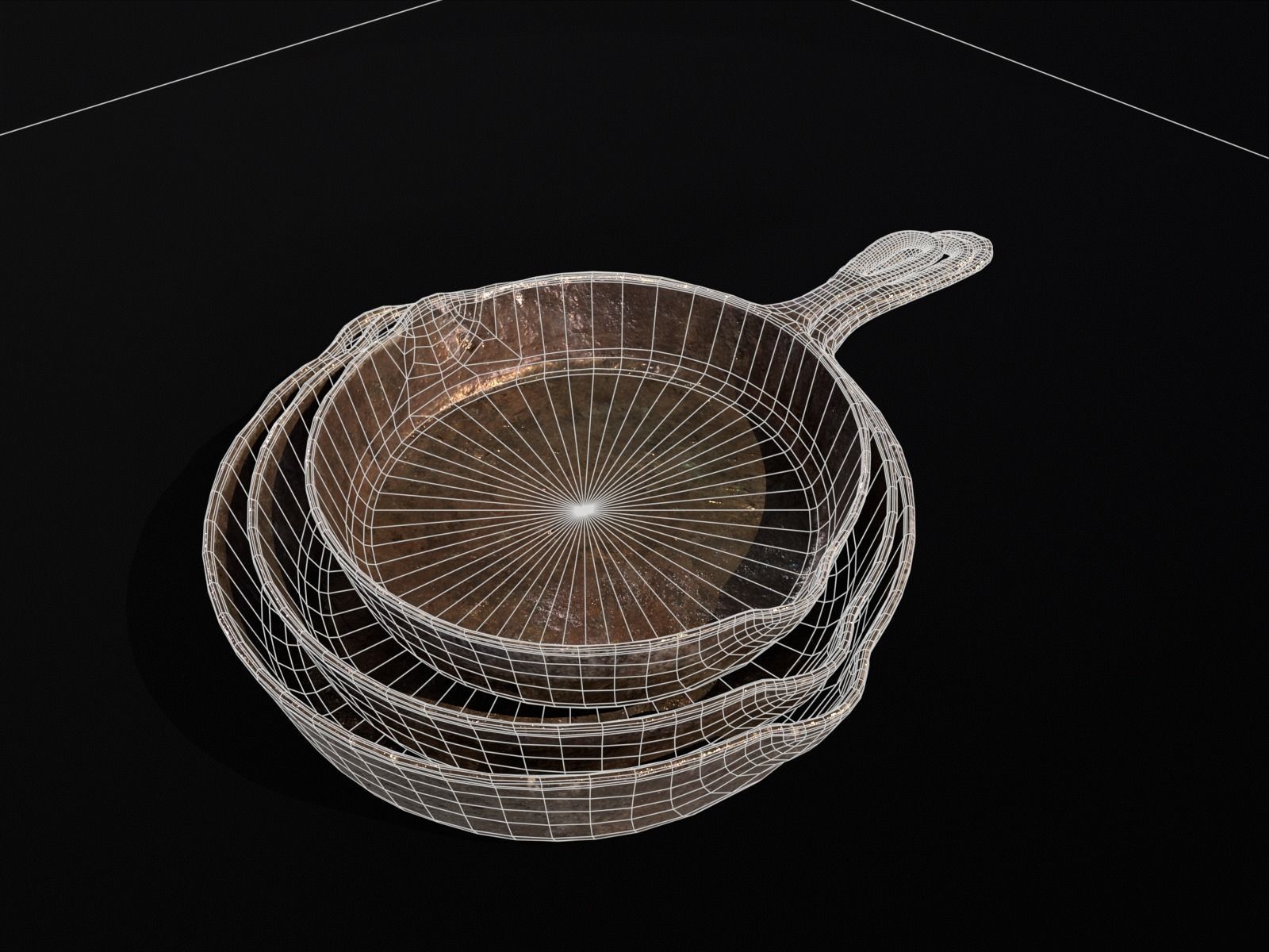 Set of Iron Pots Skillets and Cauldrons 3D Model Collection_7