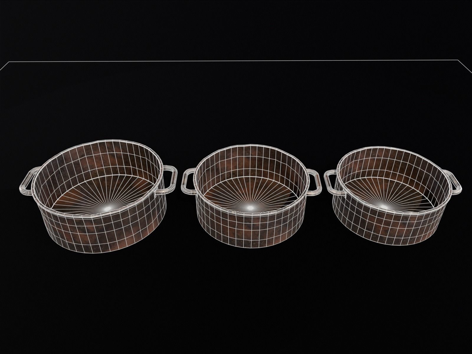 Set of Iron Pots Skillets and Cauldrons 3D Model Collection_9