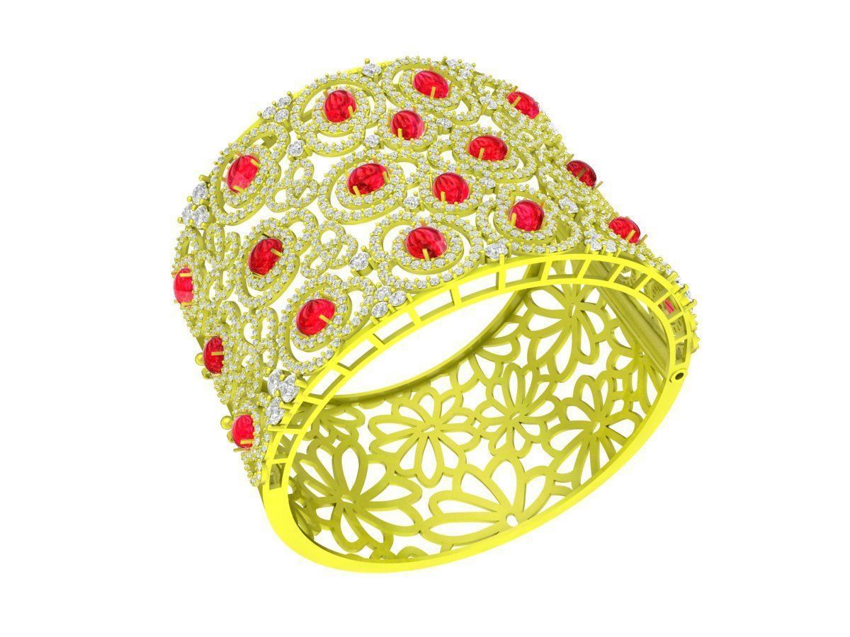 6469 Luxury Oval Ruby Diamond Woman Bangle 3D print model_2