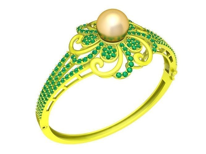 6475 Flower Pearl Diamond Women Bangle 3D print model