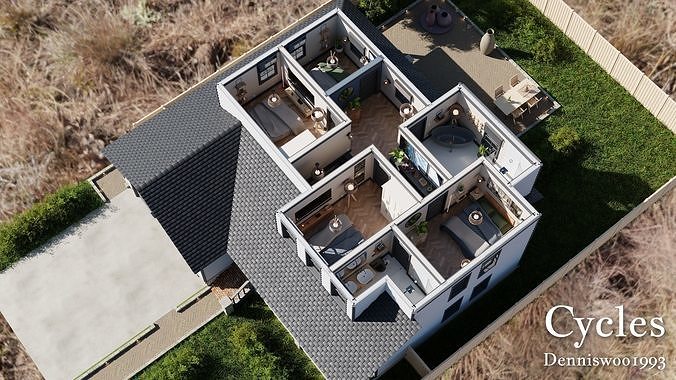 SHC Modular Classic Style American House 10 Low-poly 3D model 6