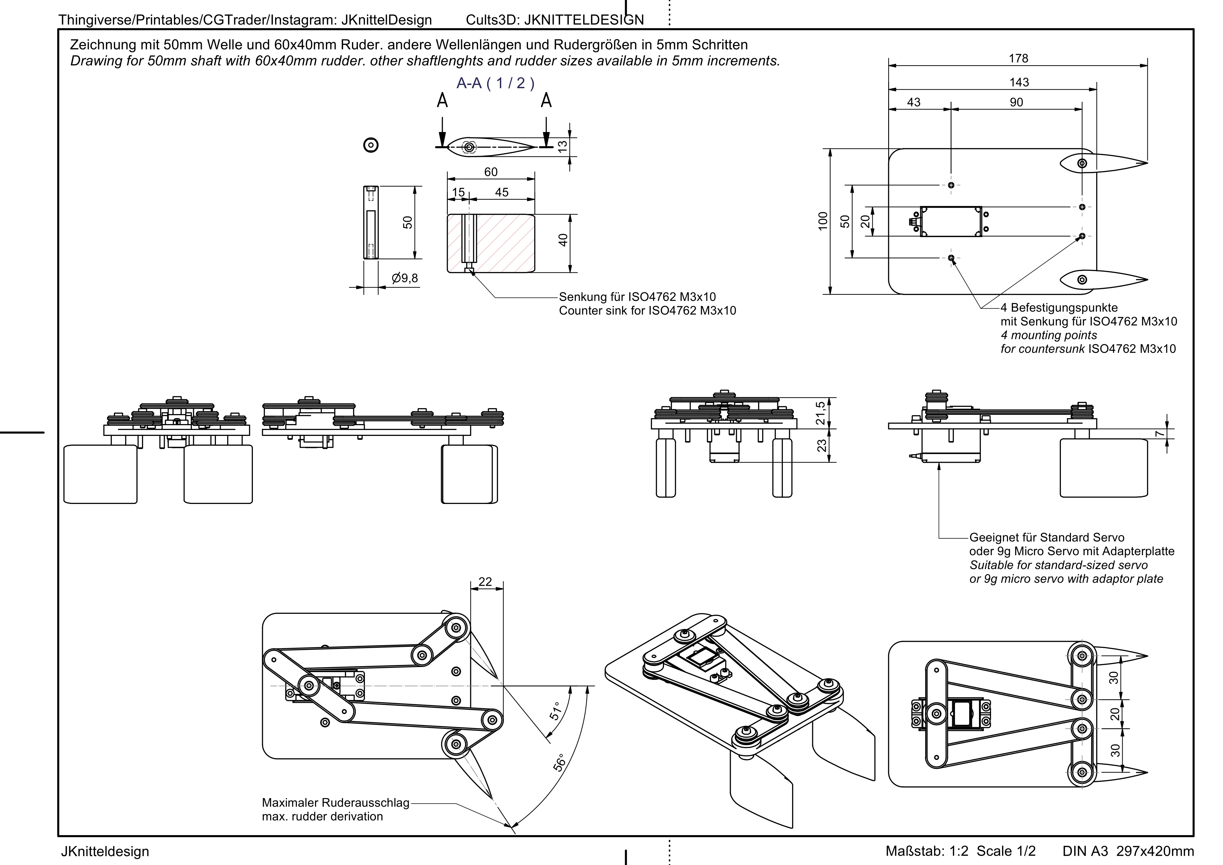 RC ship dual rudder assembly 3D print model_1