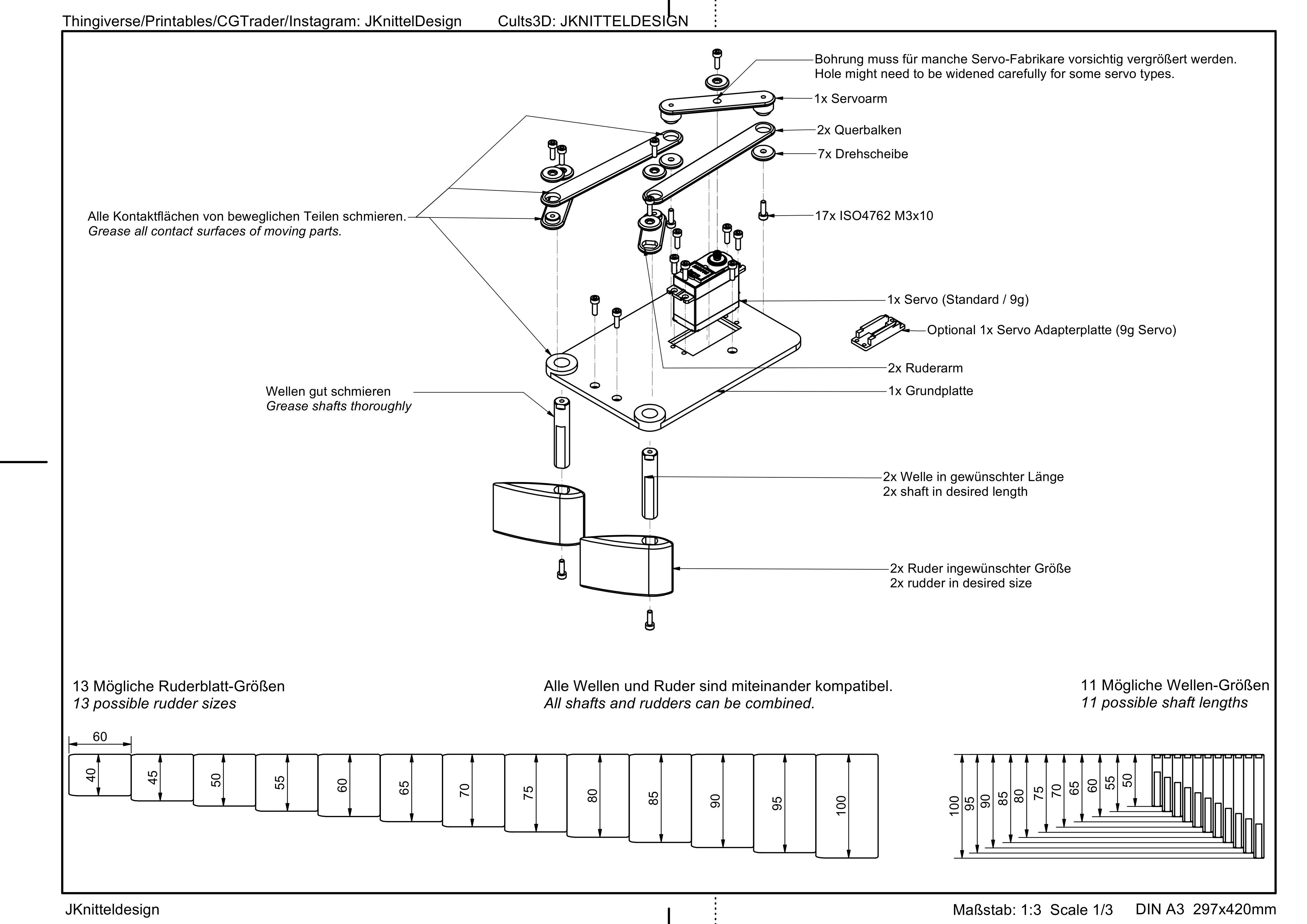 RC ship dual rudder assembly 3D print model_2