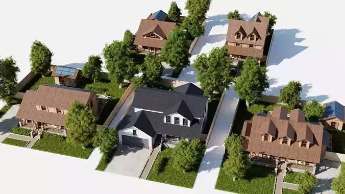 Modular Classic Style American medium 5 House pack 3D Model Collection