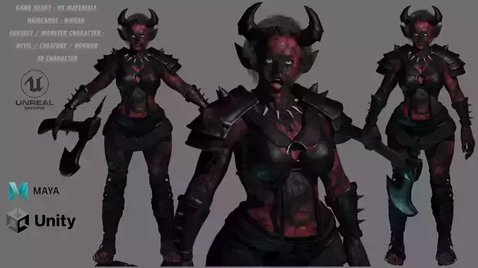 AAA 3D FANTASY CHARACTER - MONSTER  DEVIL  CREATURE FEMALE 01