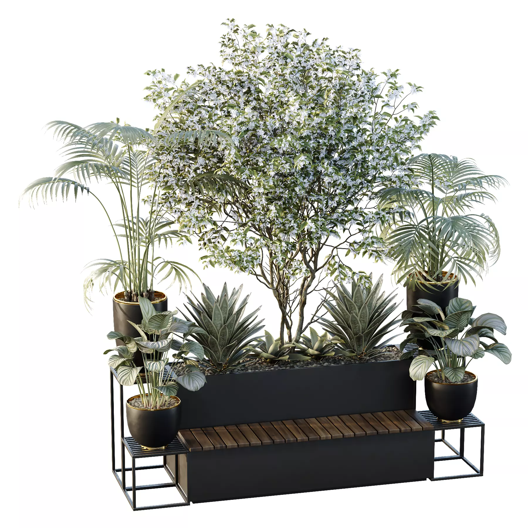 HQ Urban environment set of green plant benches 02 3D model