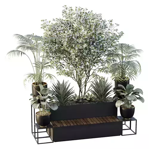 HQ Urban environment set of green plant benches 02 3D model