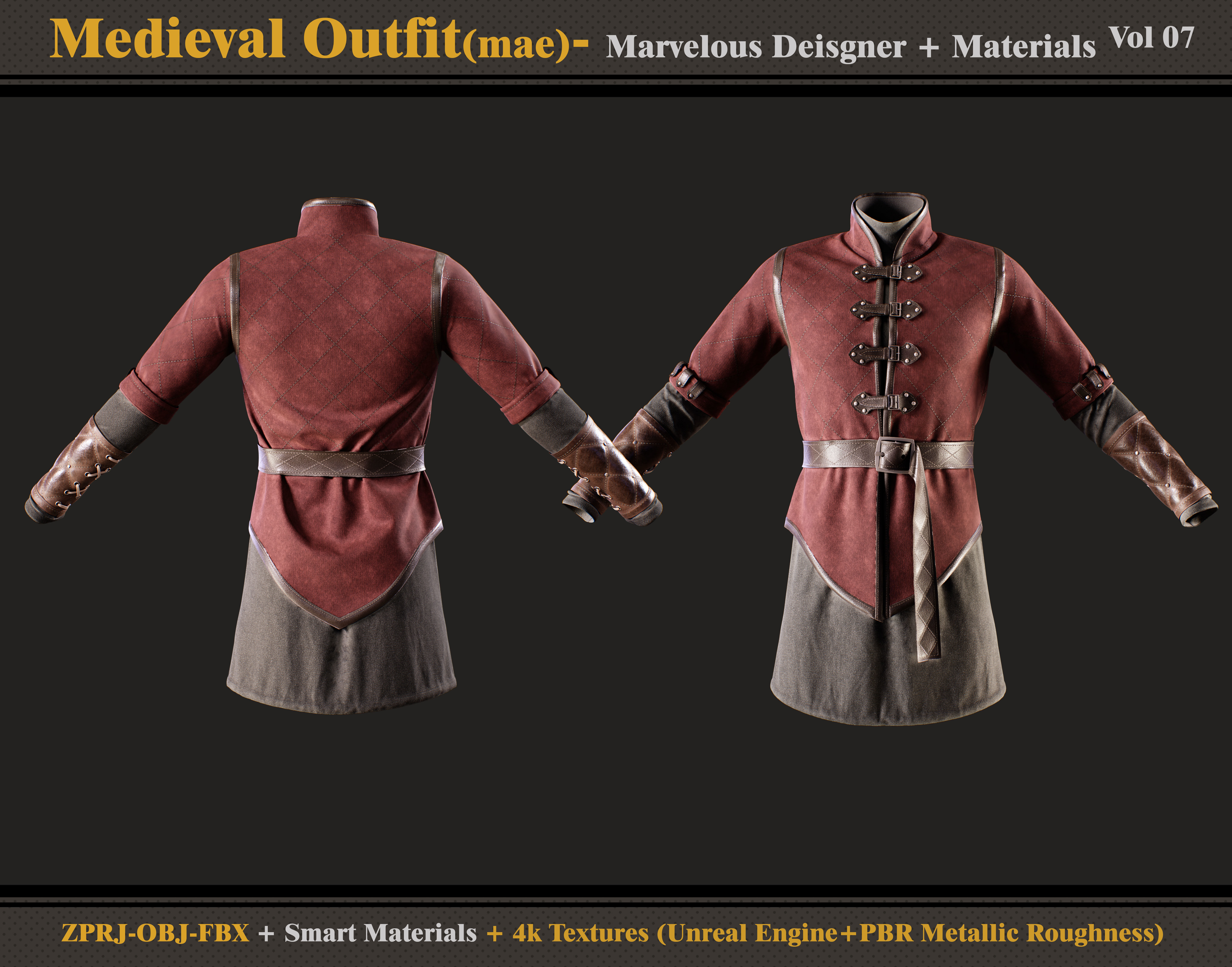 Medieval Outfit Marvelous DesignerClo3d MaterialsTextures 3D model