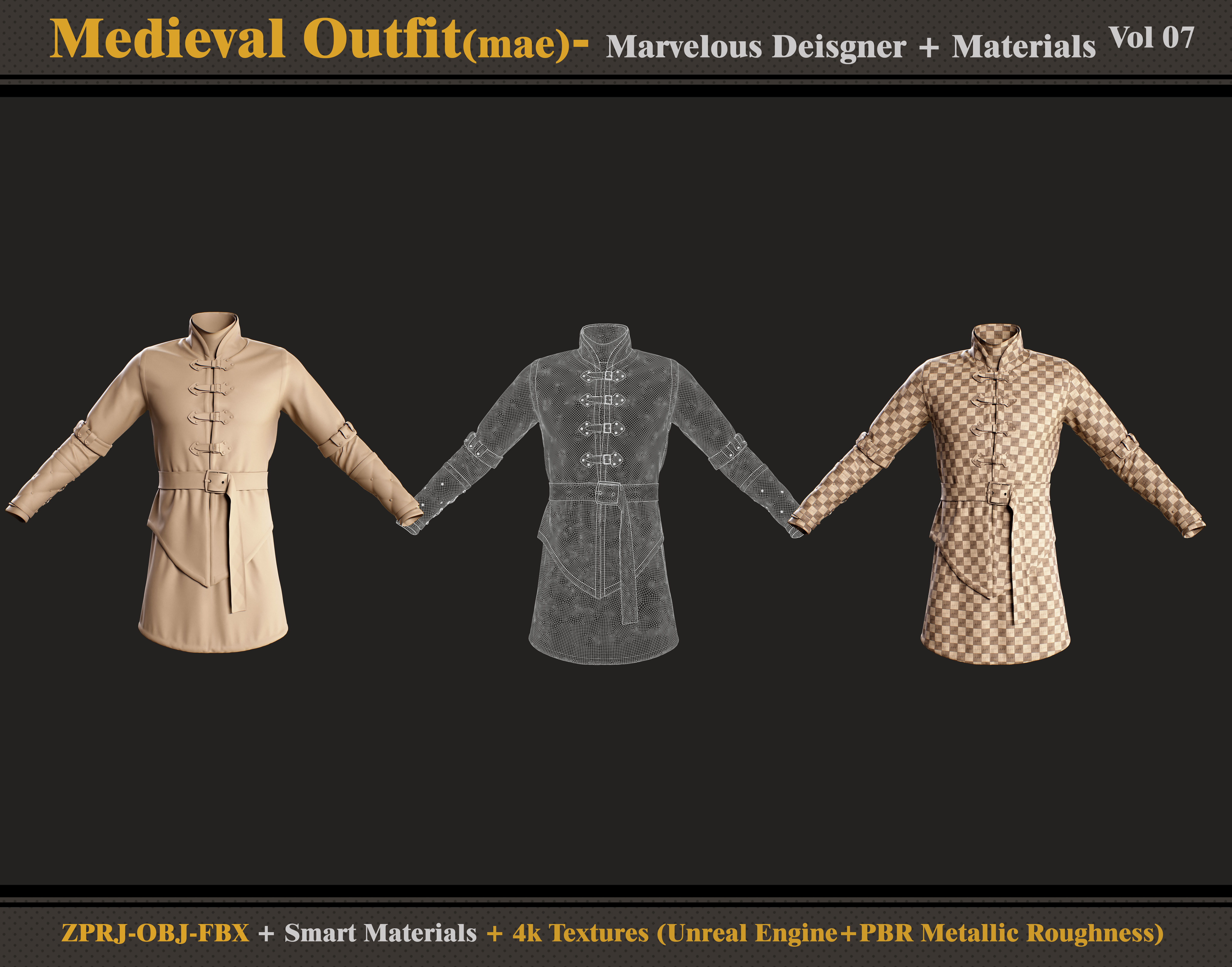 Medieval Outfit Marvelous DesignerClo3d MaterialsTextures 3D model