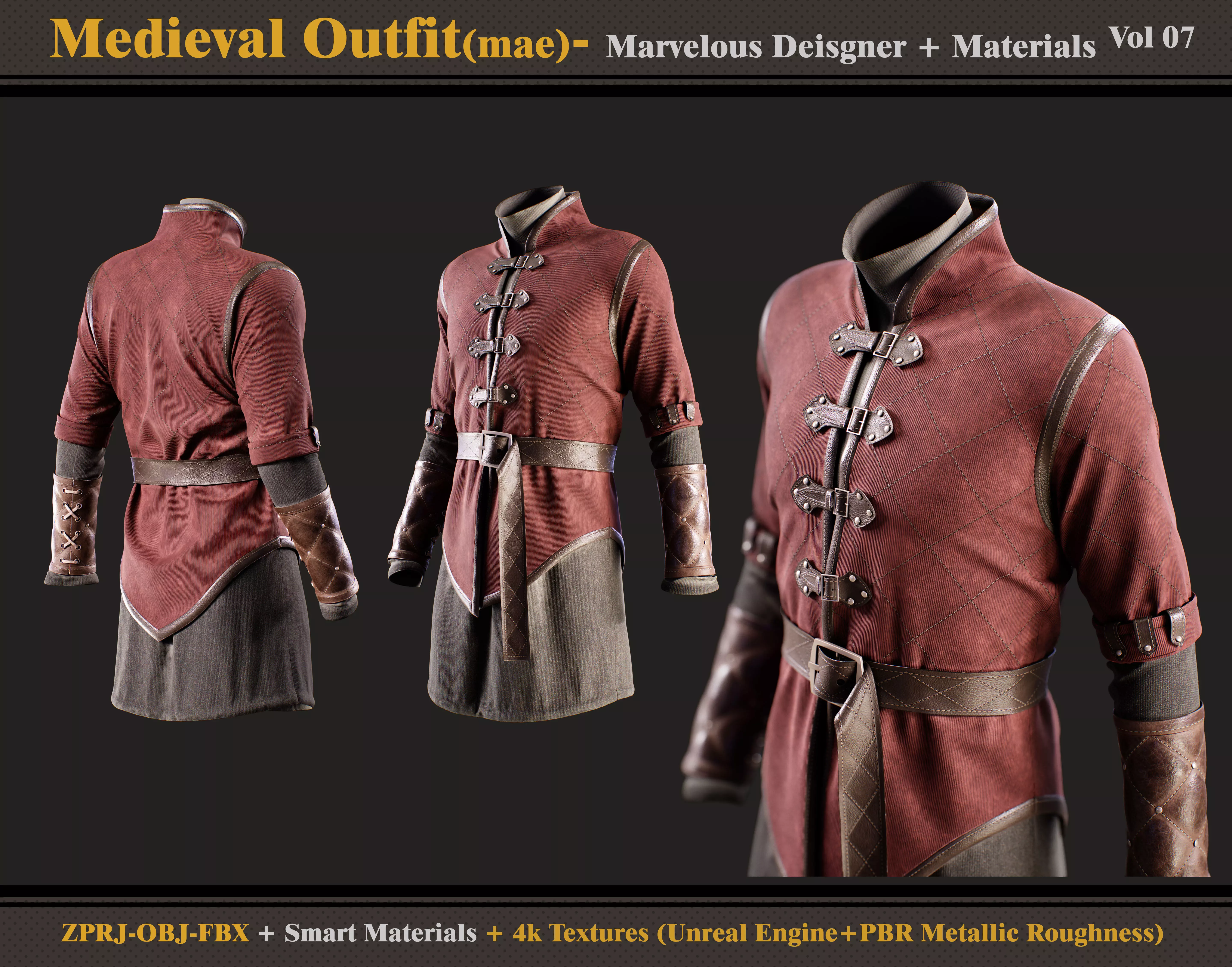 Medieval Outfit- Marvelous Designer-Clo3d --Materials-Textures 3D model