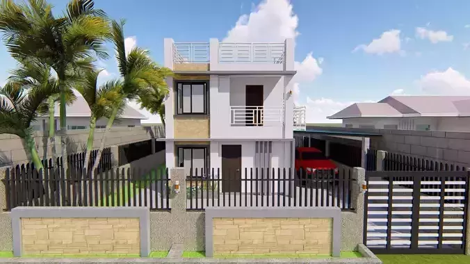 Two-Storey Residential Building with Roof Deck 3D print model